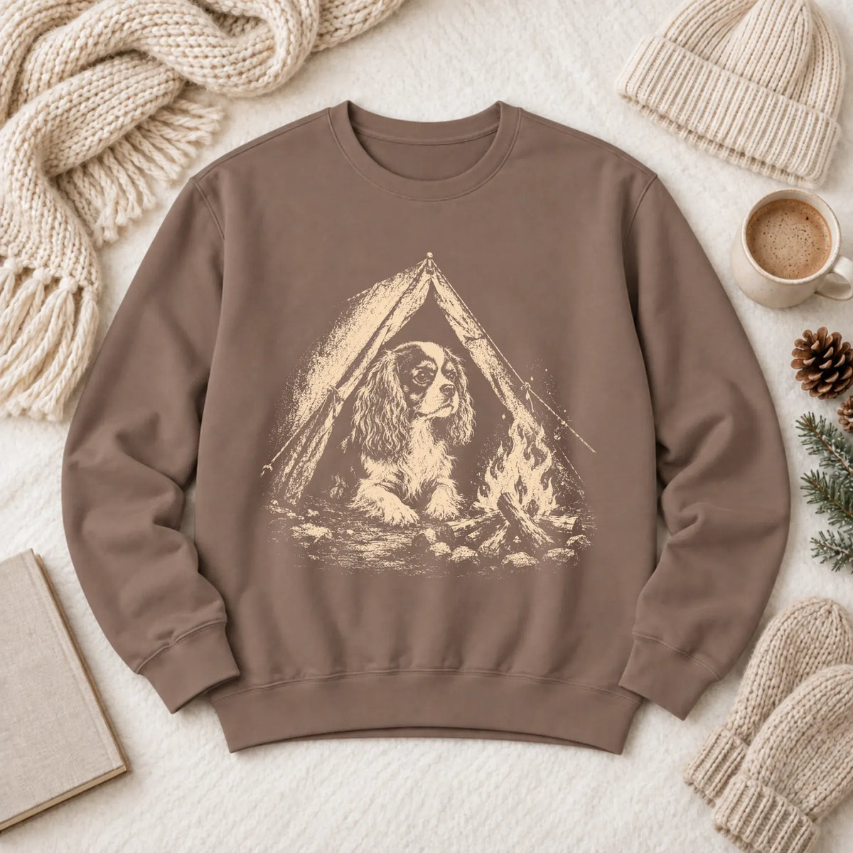 Cavalier King Charles Camping Unisex Sweatshirt Espresso