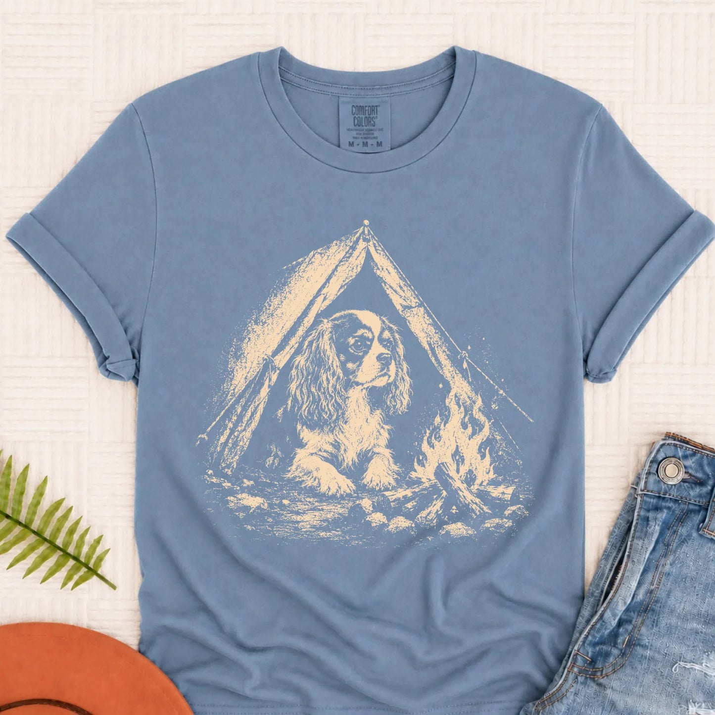 T-Shirt Blue Jean / S Cavalier King Charles Camping Unisex TShirt