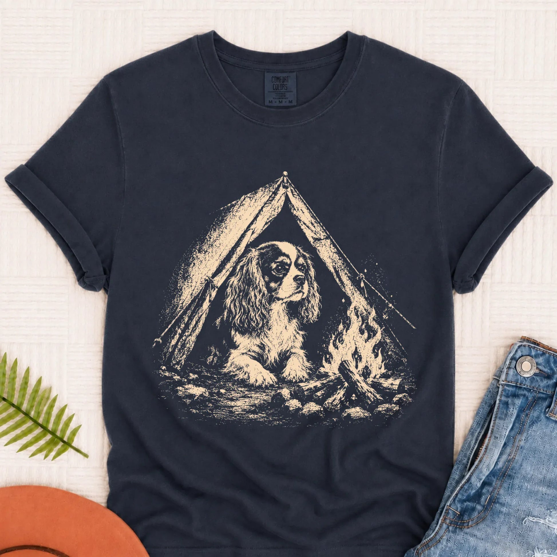 T-Shirt Navy / S Cavalier King Charles Camping Unisex TShirt