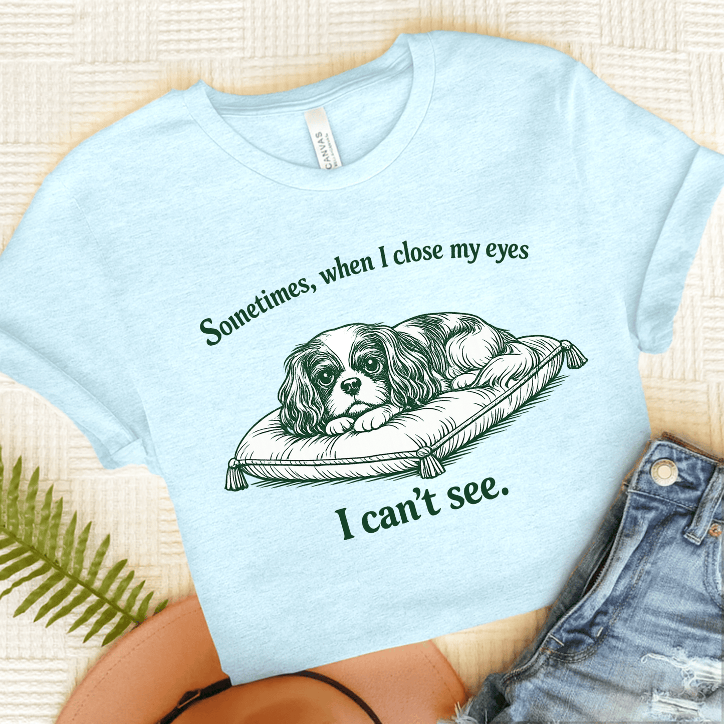Cavalier Can't Sleep Funny Unisex TShirt Heather Ice Blue