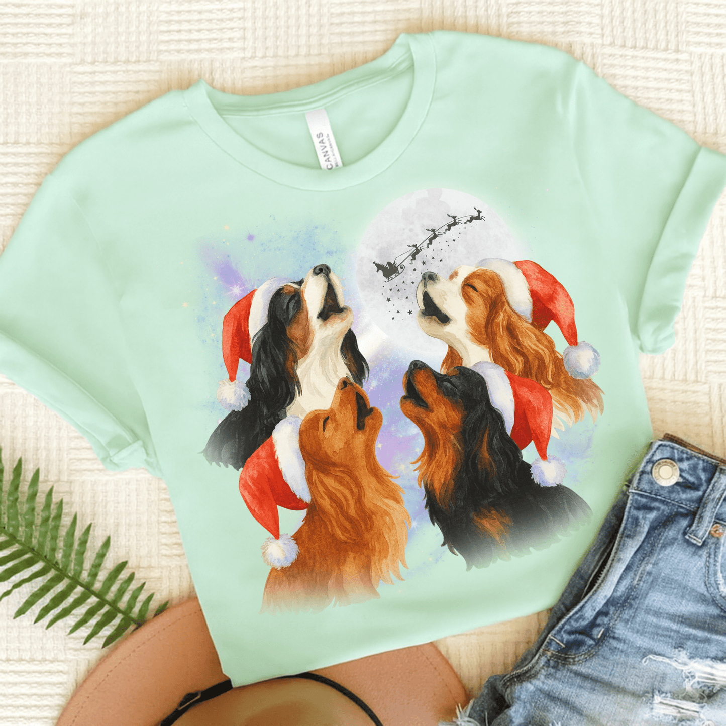 Printify T-Shirt Heather Mint / S Cavalier King Charles Christmas Howliday TShirt