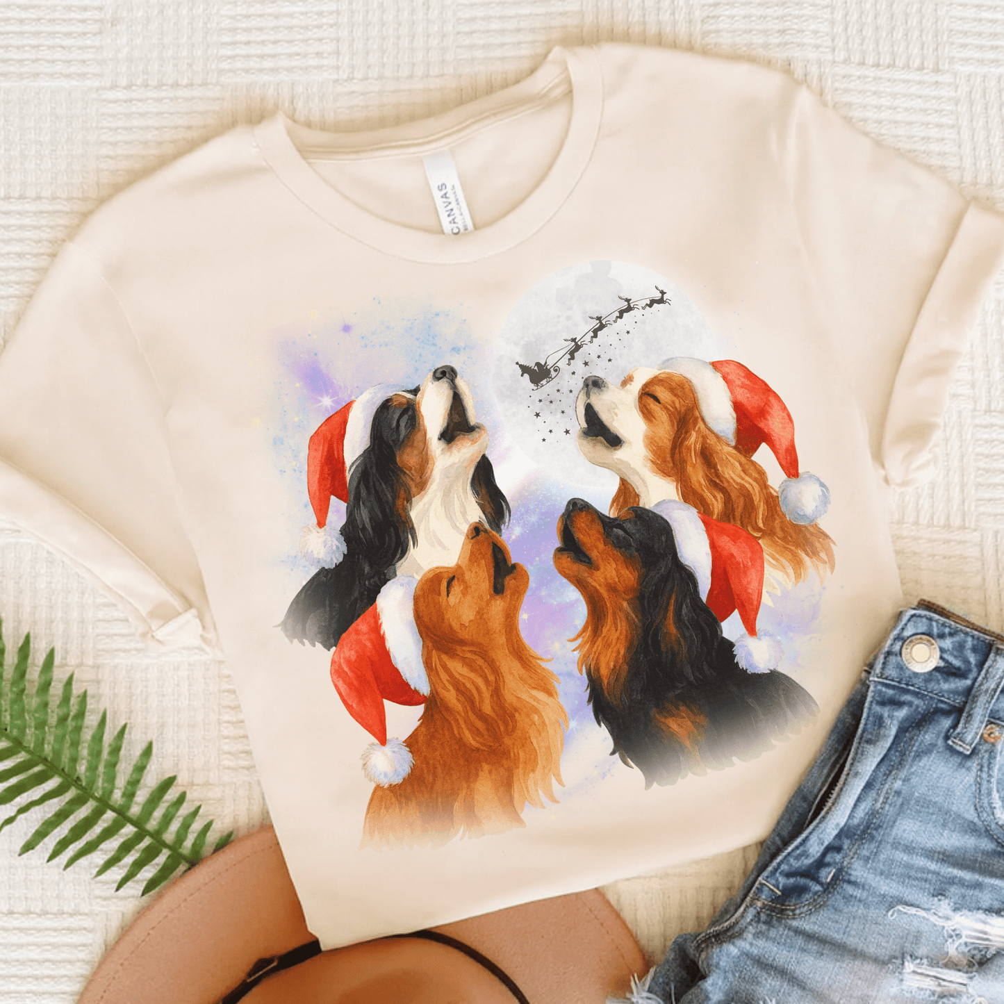 Printify T-Shirt Natural / S Cavalier King Charles Christmas Howliday TShirt