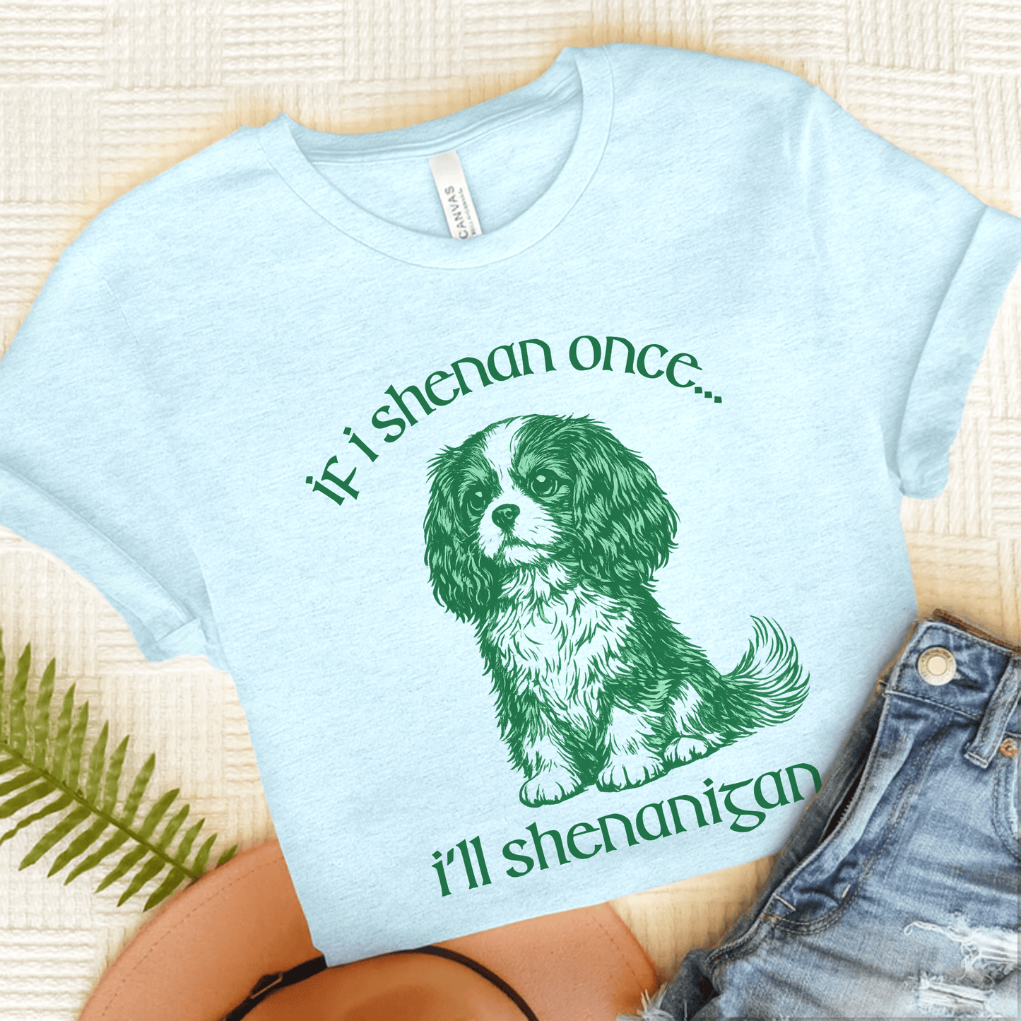 Cavalier King Charles Shenanigans Funny Unisex TShirt Heather Ice Blue