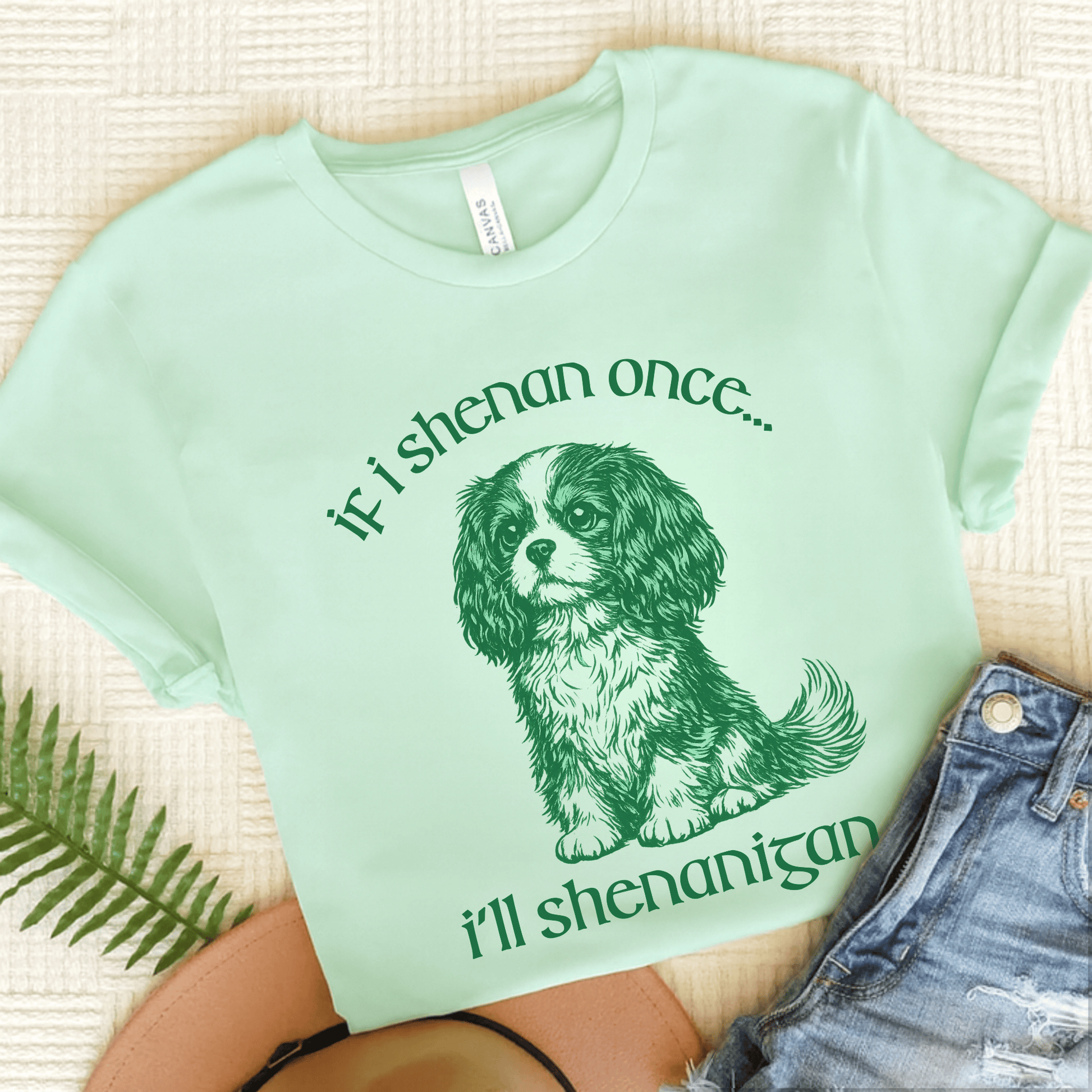 Cavalier King Charles Shenanigans Funny Unisex TShirt Heather Mint