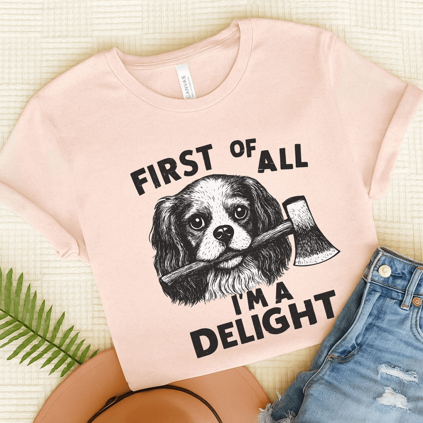 Cavalier King Charles Delight TShirt Soft Pink