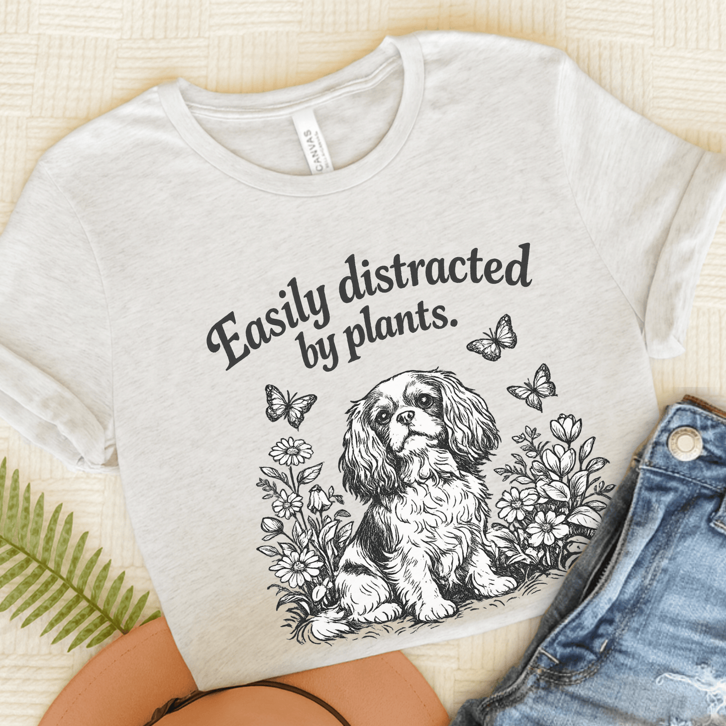 Cavalier Distracted Garden Unisex TShirt Ash