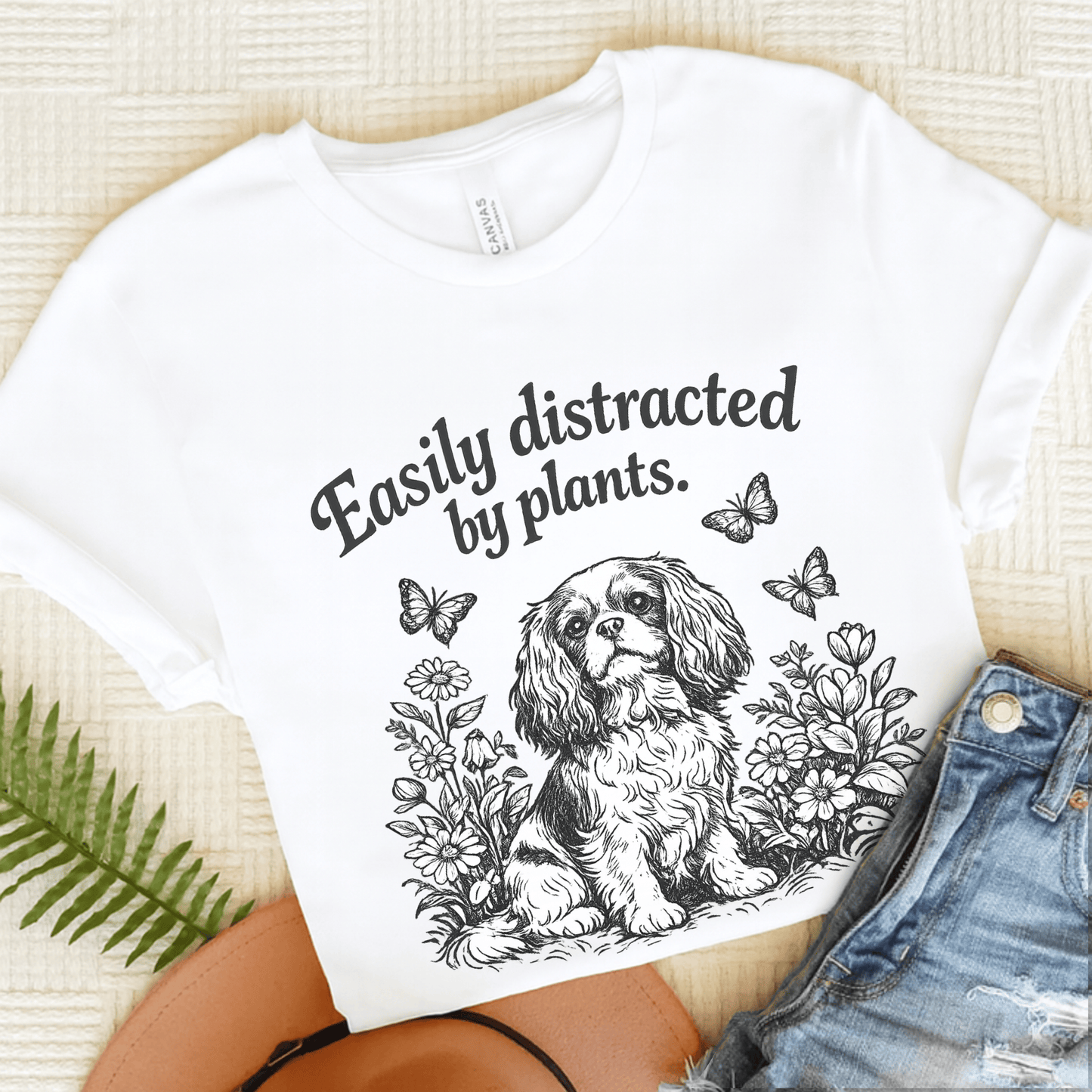 Cavalier Distracted Garden Unisex TShirt White