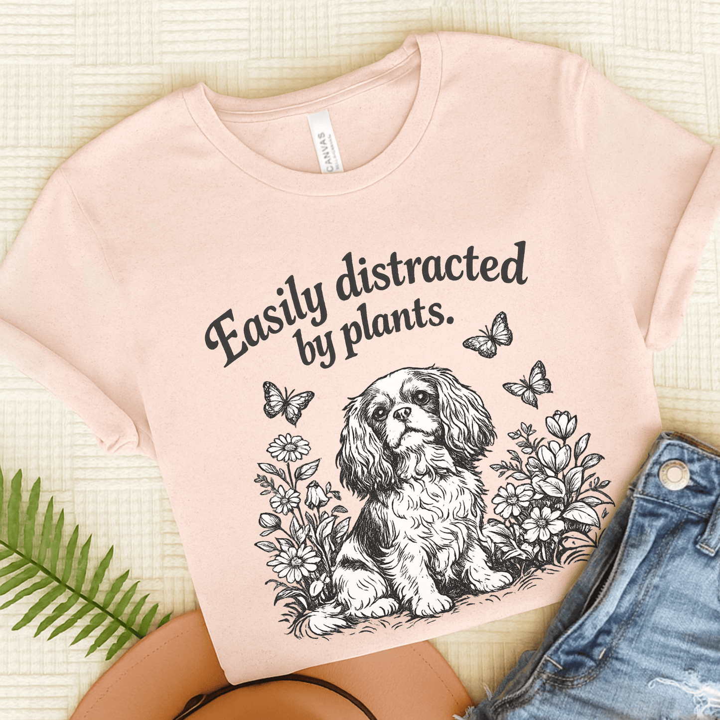 Cavalier Distracted Garden Unisex TShirt Soft Pink