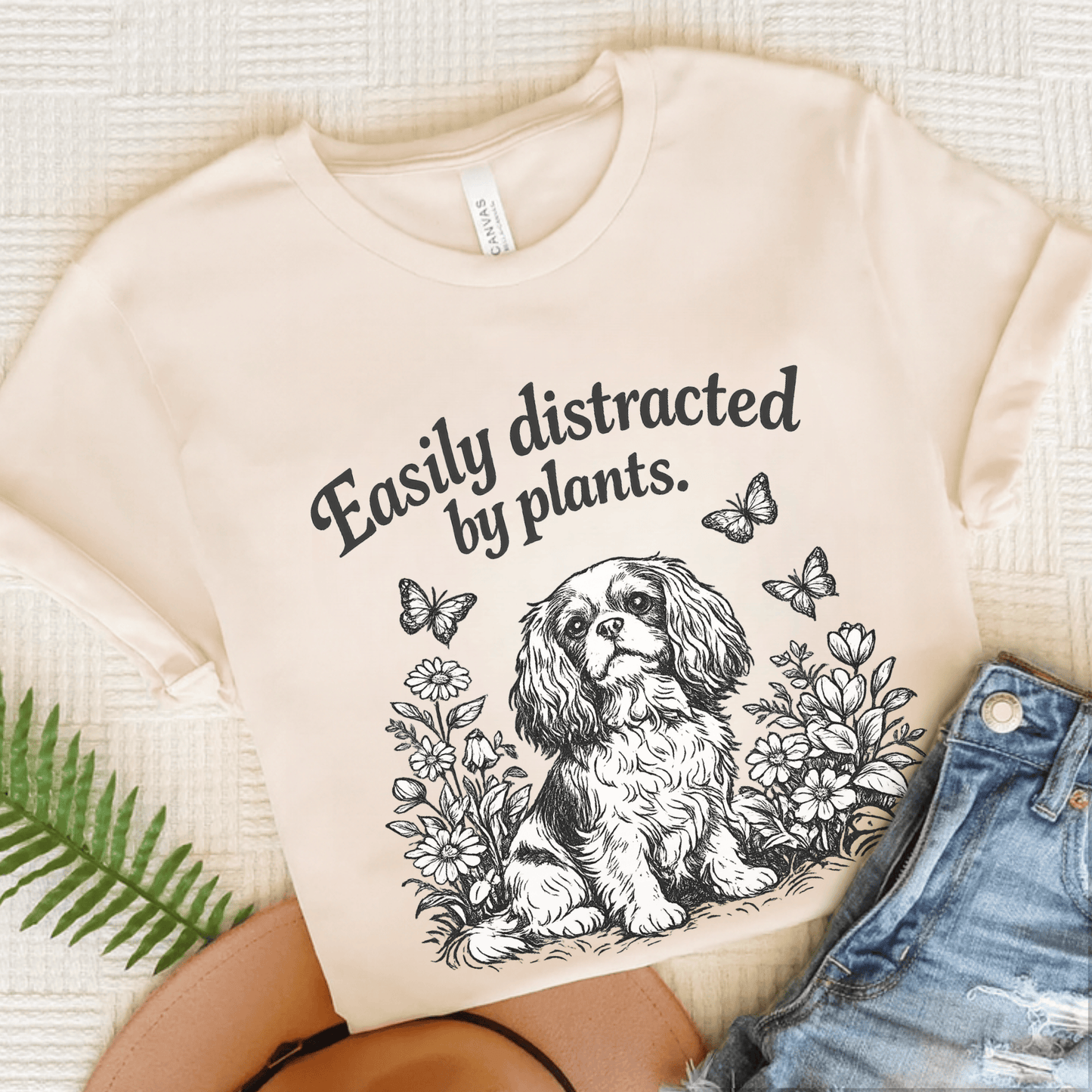 Cavalier Distracted Garden Unisex TShirt Natural
