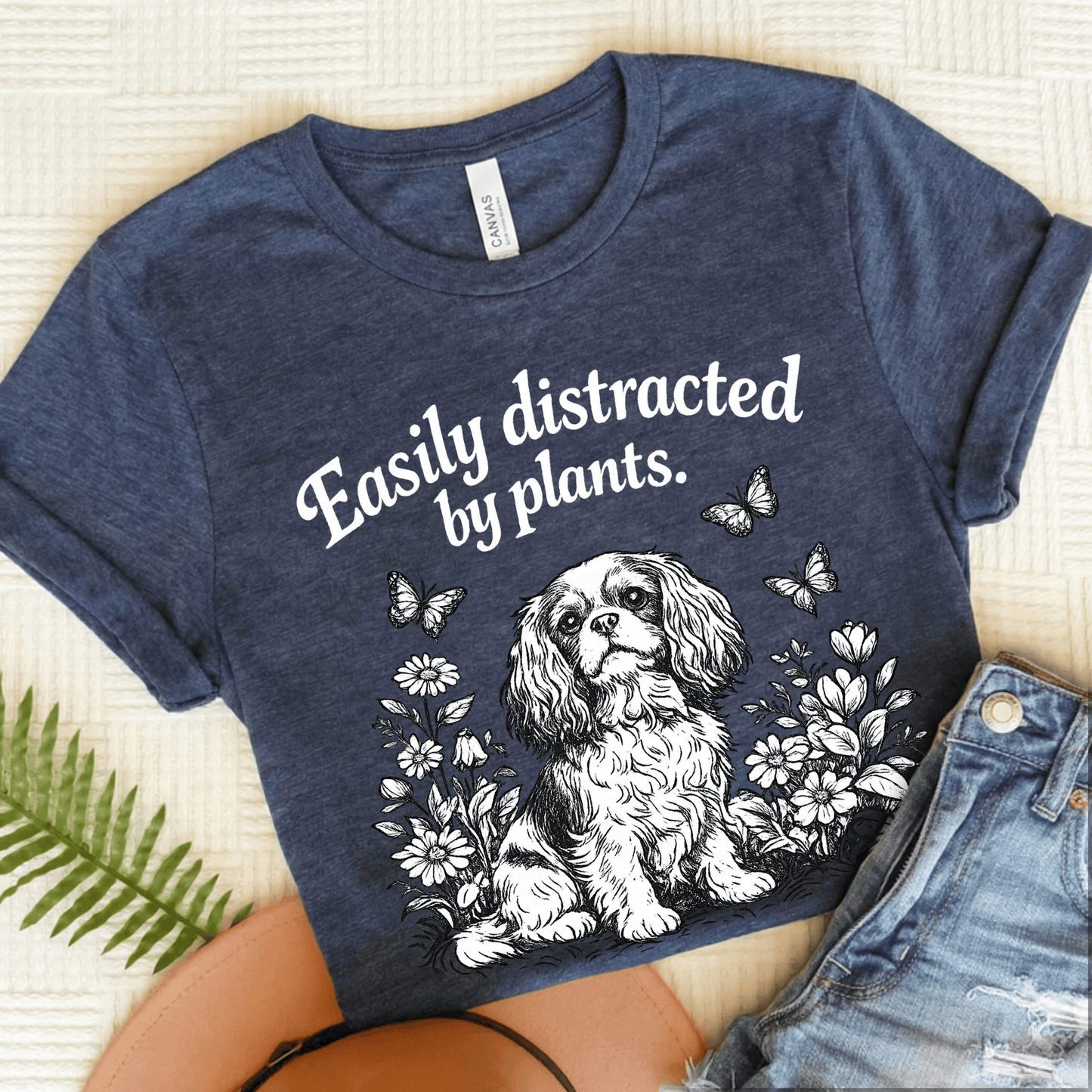 Cavalier Distracted Garden Unisex TShirt Heather Navy