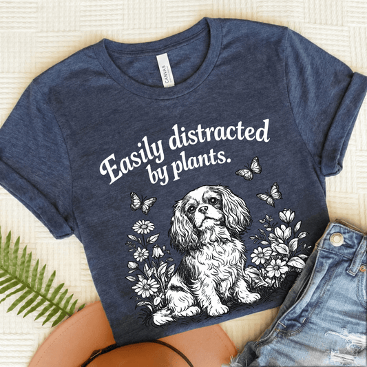 Cavalier Distracted Garden Unisex TShirt Heather Navy