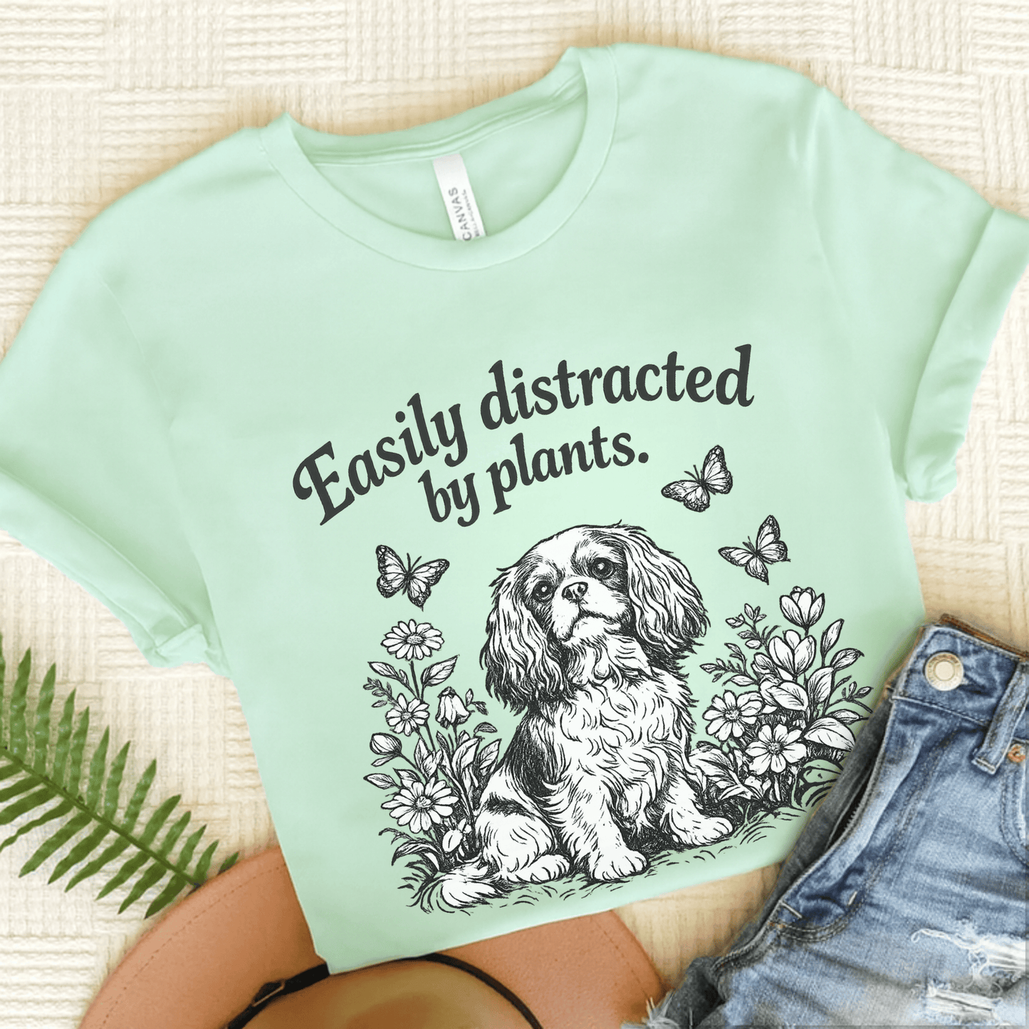 Cavalier Distracted Garden Unisex TShirt Heather Mint