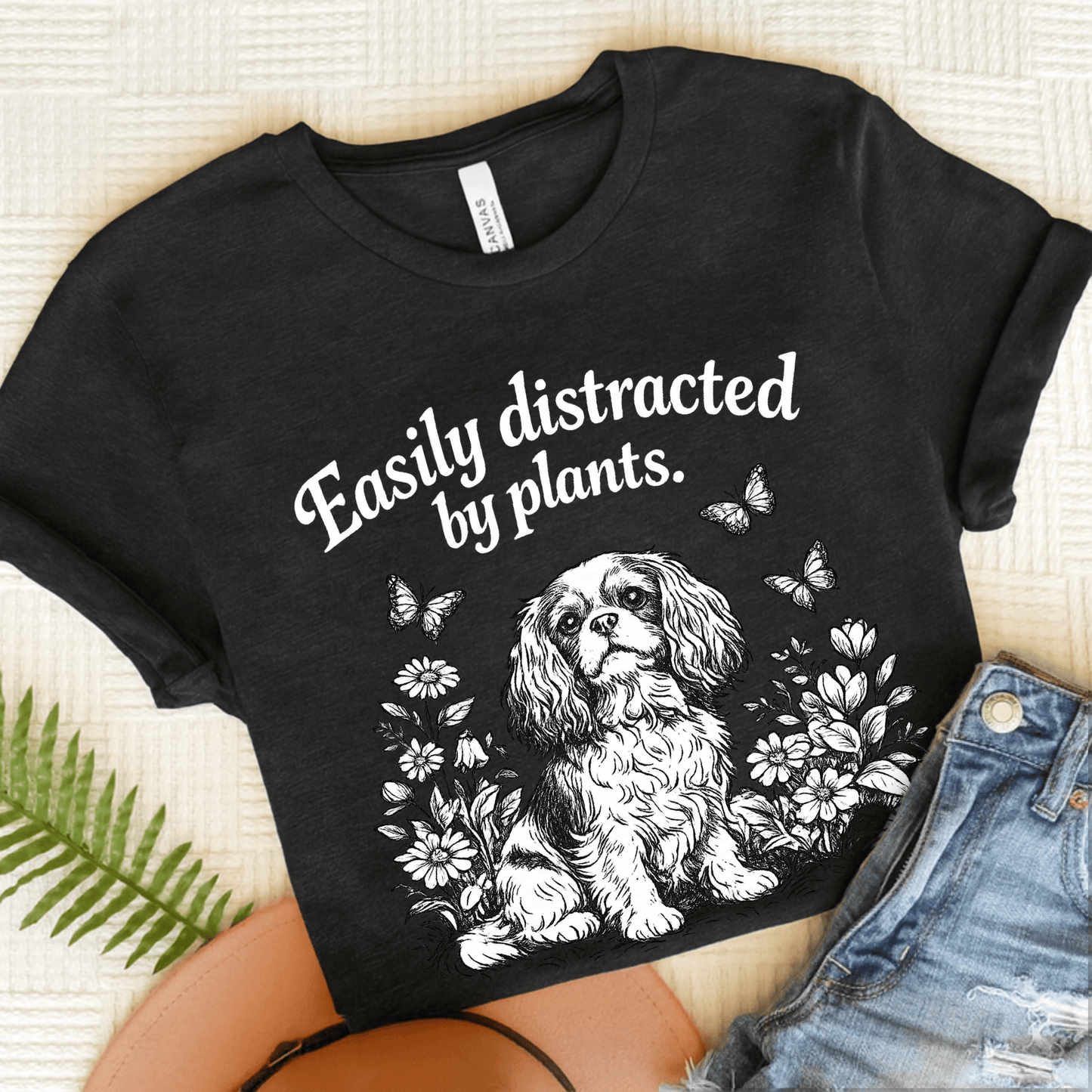 Cavalier Distracted Garden Unisex TShirt Dark Grey Heather