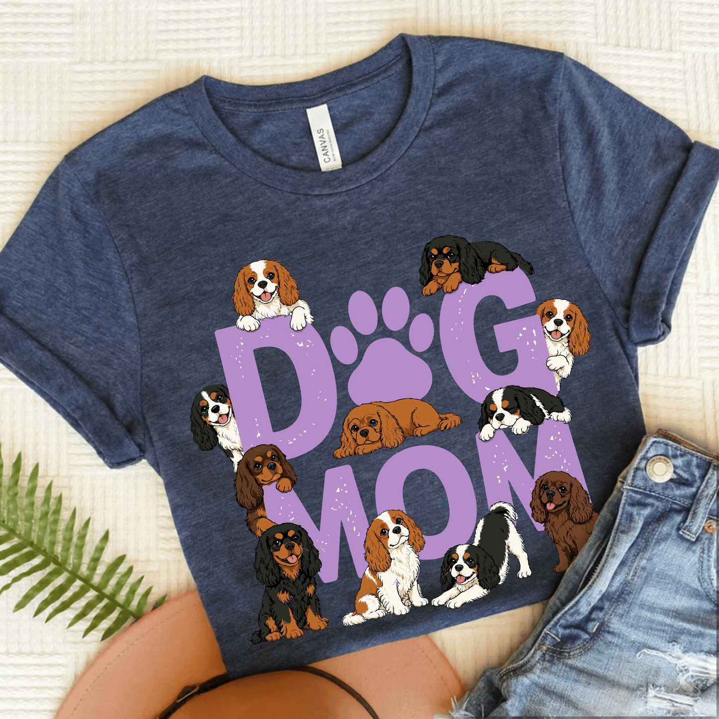 Cavalier King Charles Dog Mom Unisex TShirt Heather Navy