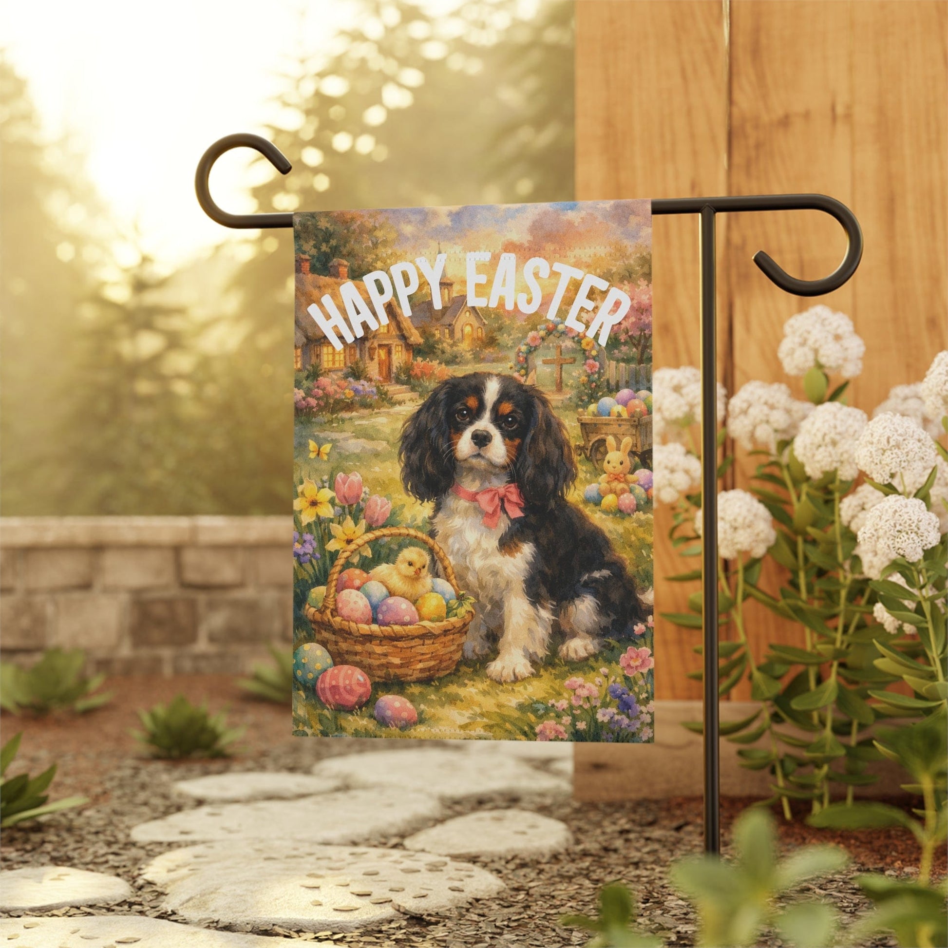 Personalized King Charles Elegant Easter Garden Flag