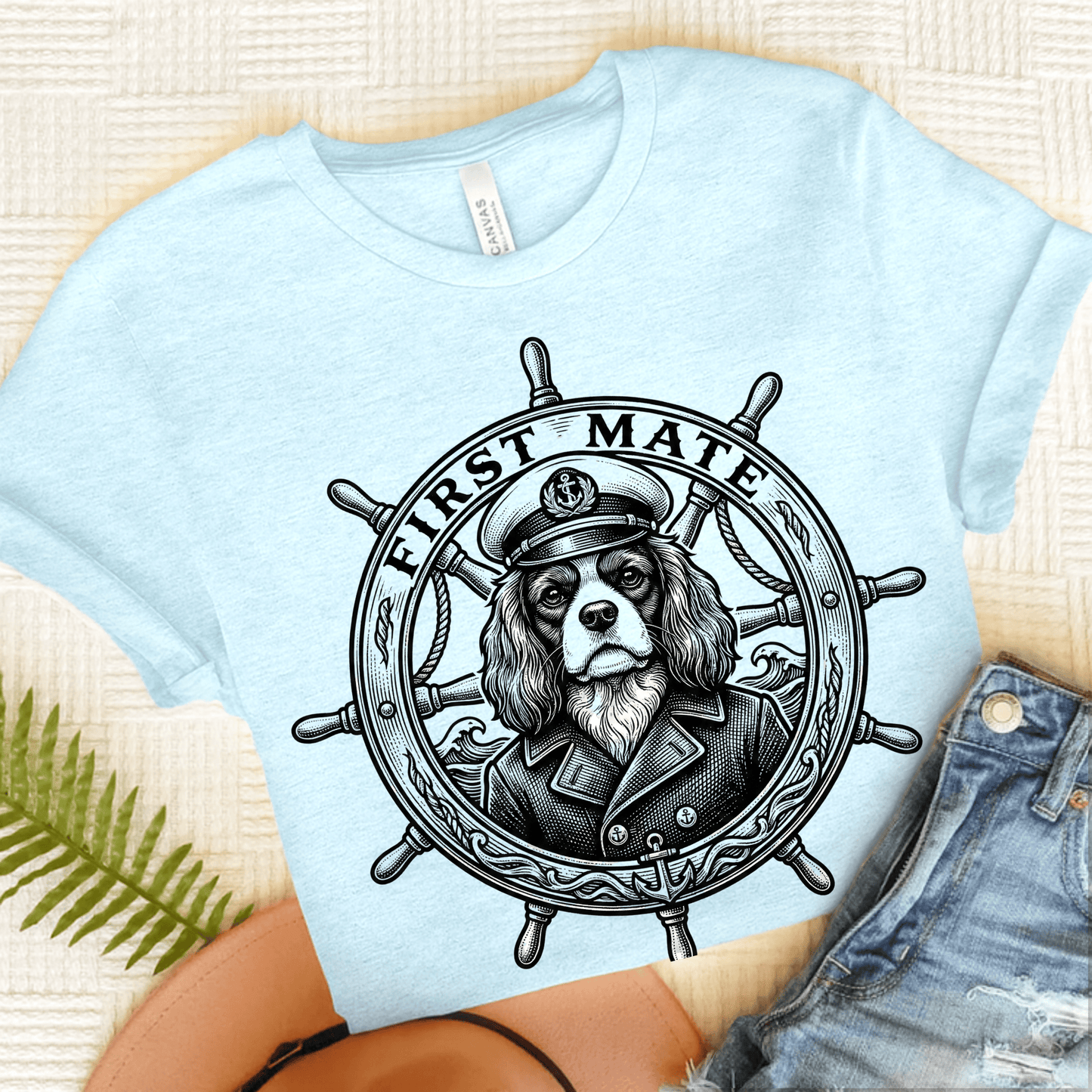 Cavalier King Charles First Mate Unisex TShirt Heather Ice Blue
