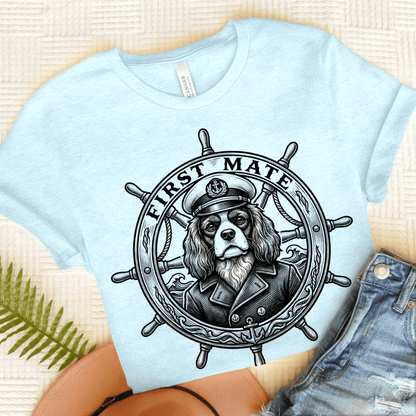 Cavalier King Charles First Mate Unisex TShirt Heather Ice Blue