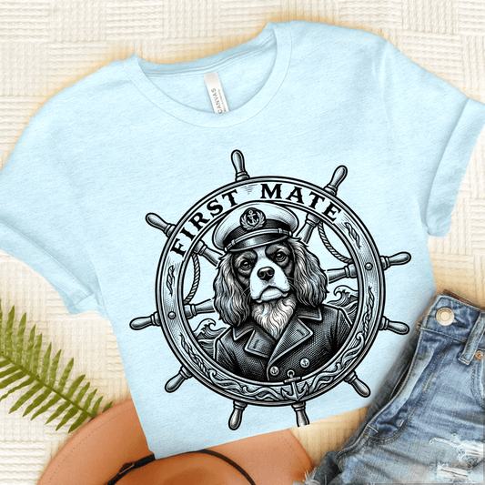 Cavalier King Charles First Mate Unisex TShirt Heather Ice Blue