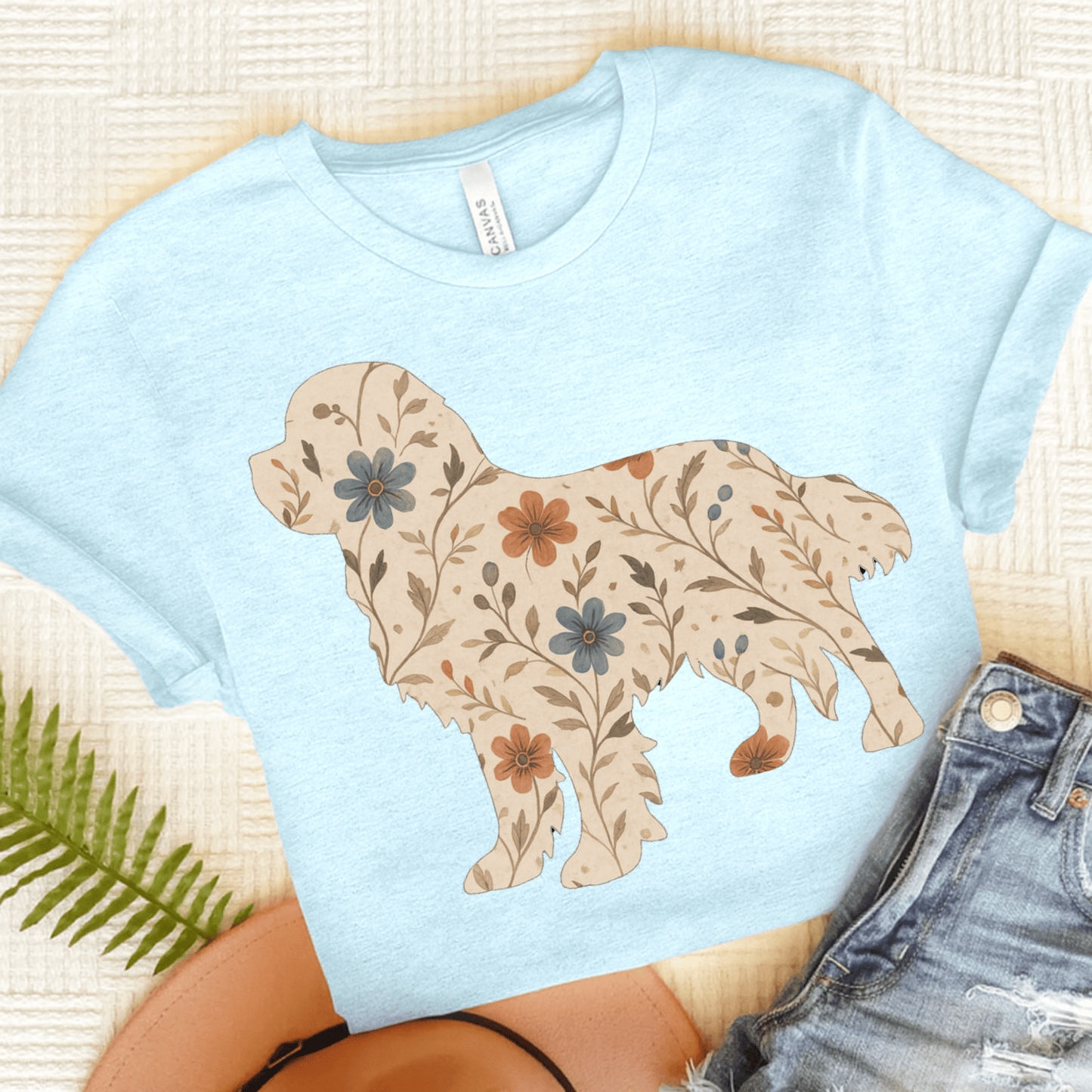 Printify T-Shirt Heather Ice Blue / S Cavalier King Charles Floral Silhouette TShirt