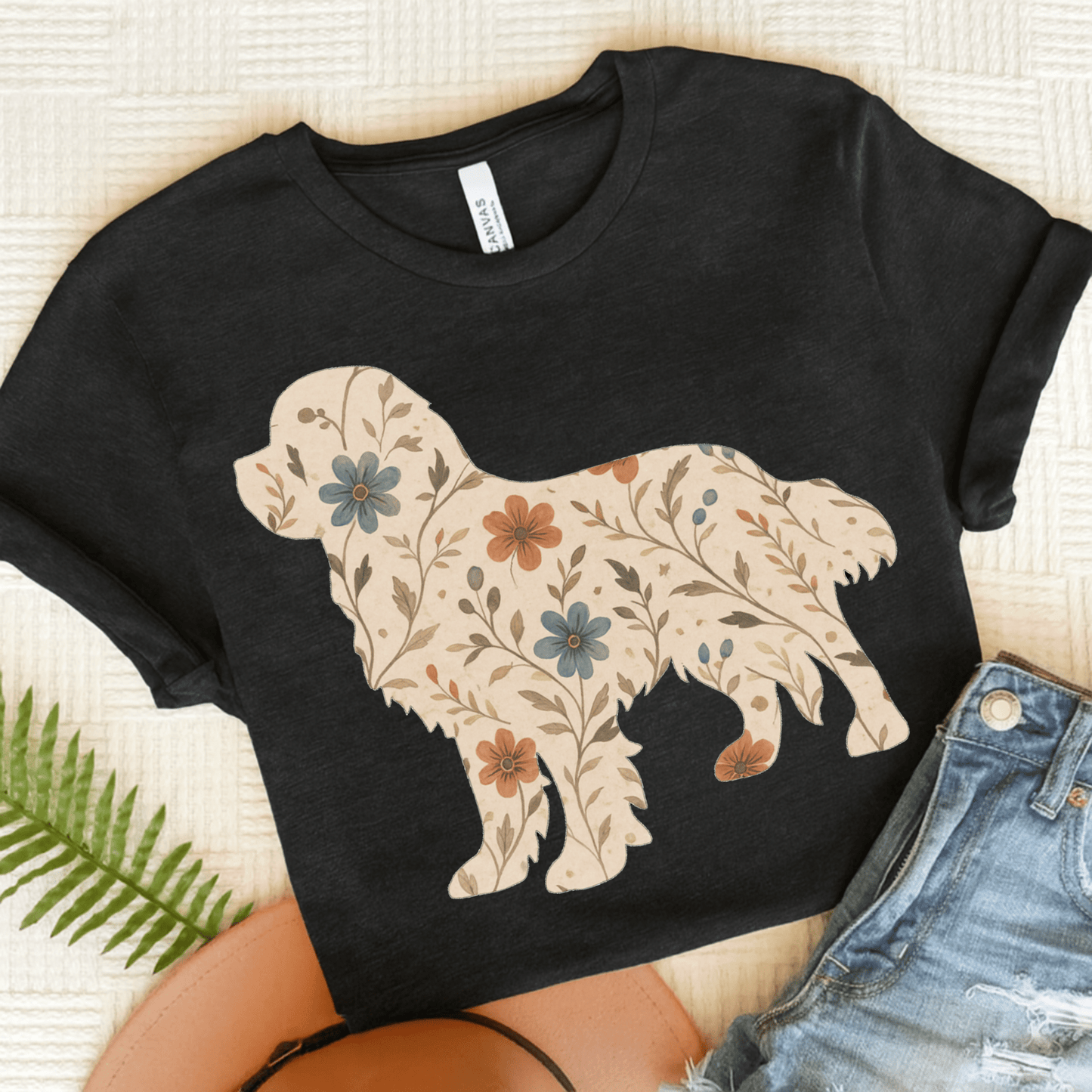 Printify T-Shirt Solid Black Blend / S Cavalier King Charles Floral Silhouette TShirt