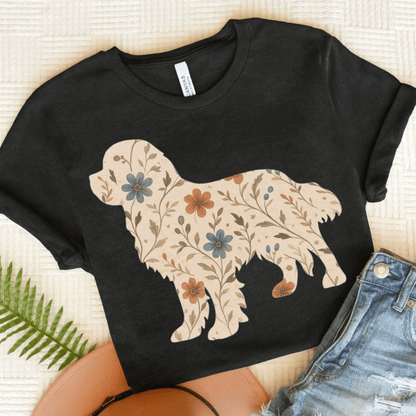 Printify T-Shirt Solid Black Blend / S Cavalier King Charles Floral Silhouette TShirt
