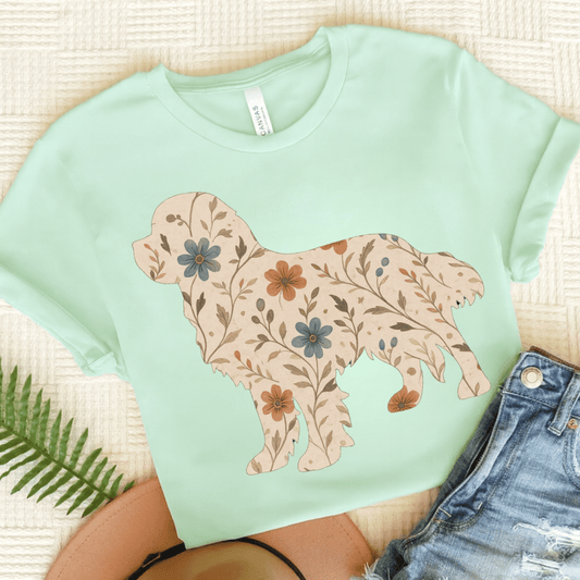 Printify T-Shirt Heather Mint / S Cavalier King Charles Floral Silhouette TShirt