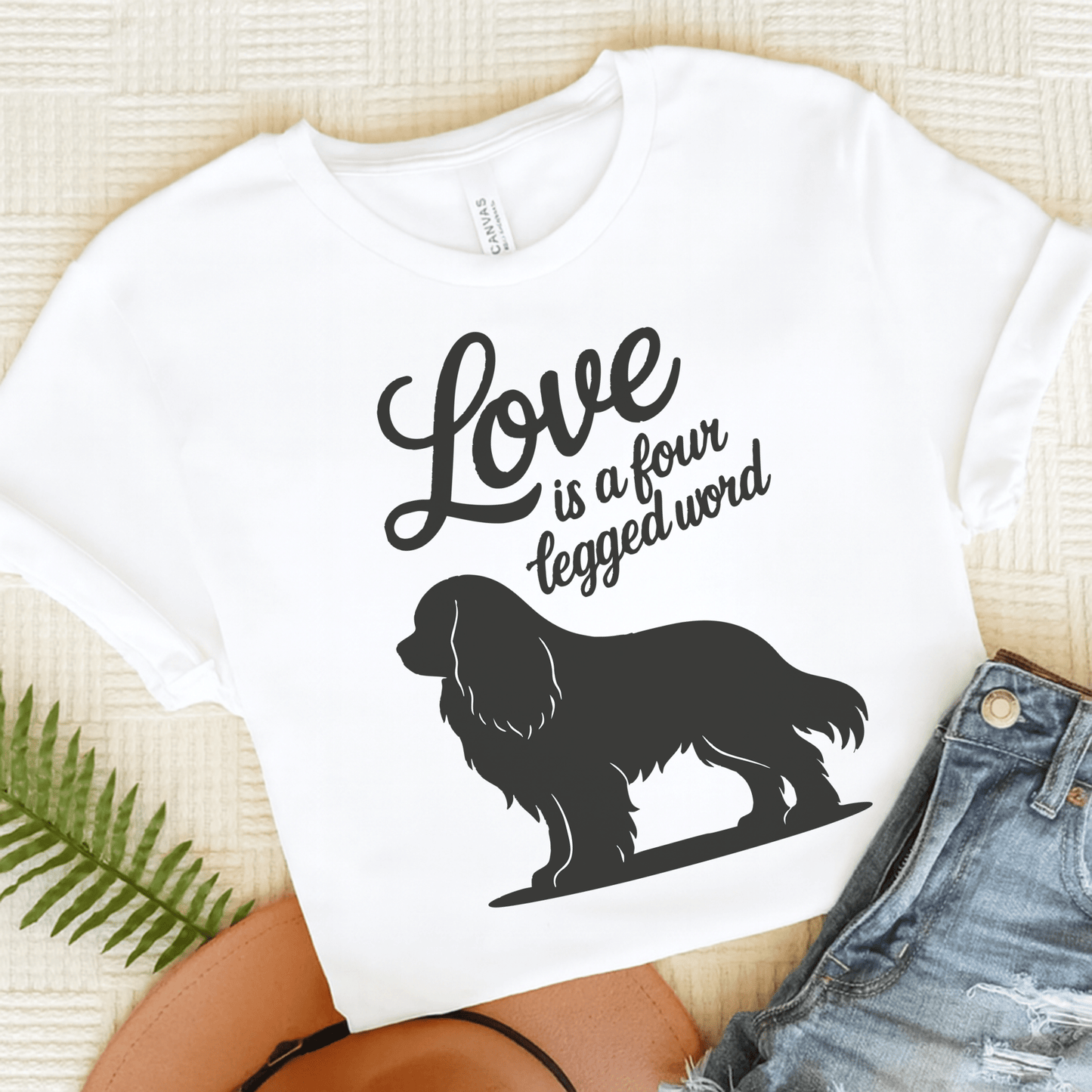 Printify T-Shirt White / S Cavalier King Charles Four Legged Word TShirt