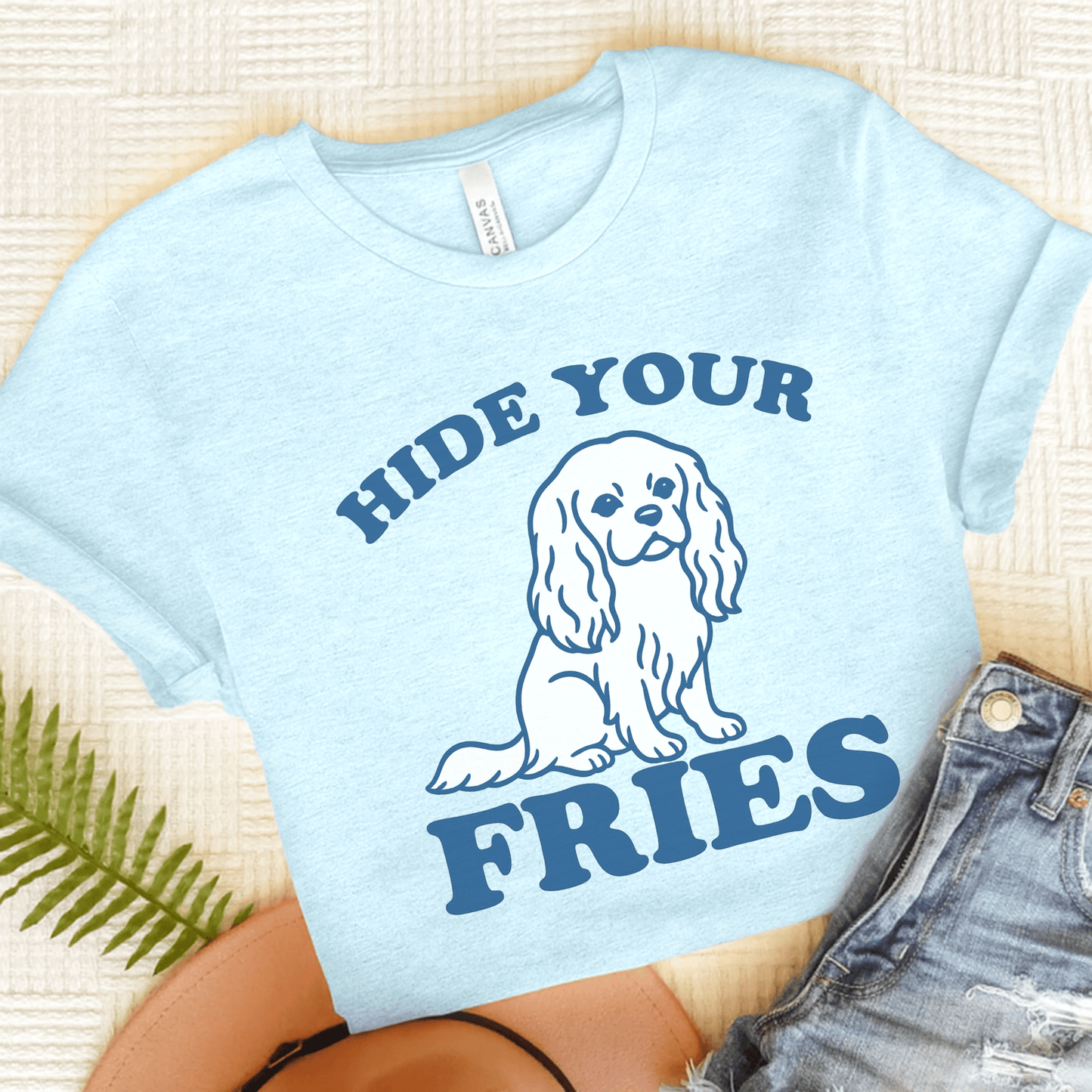 Printify T-Shirt Heather Ice Blue / S Cavalier King Charles Fries TShirt