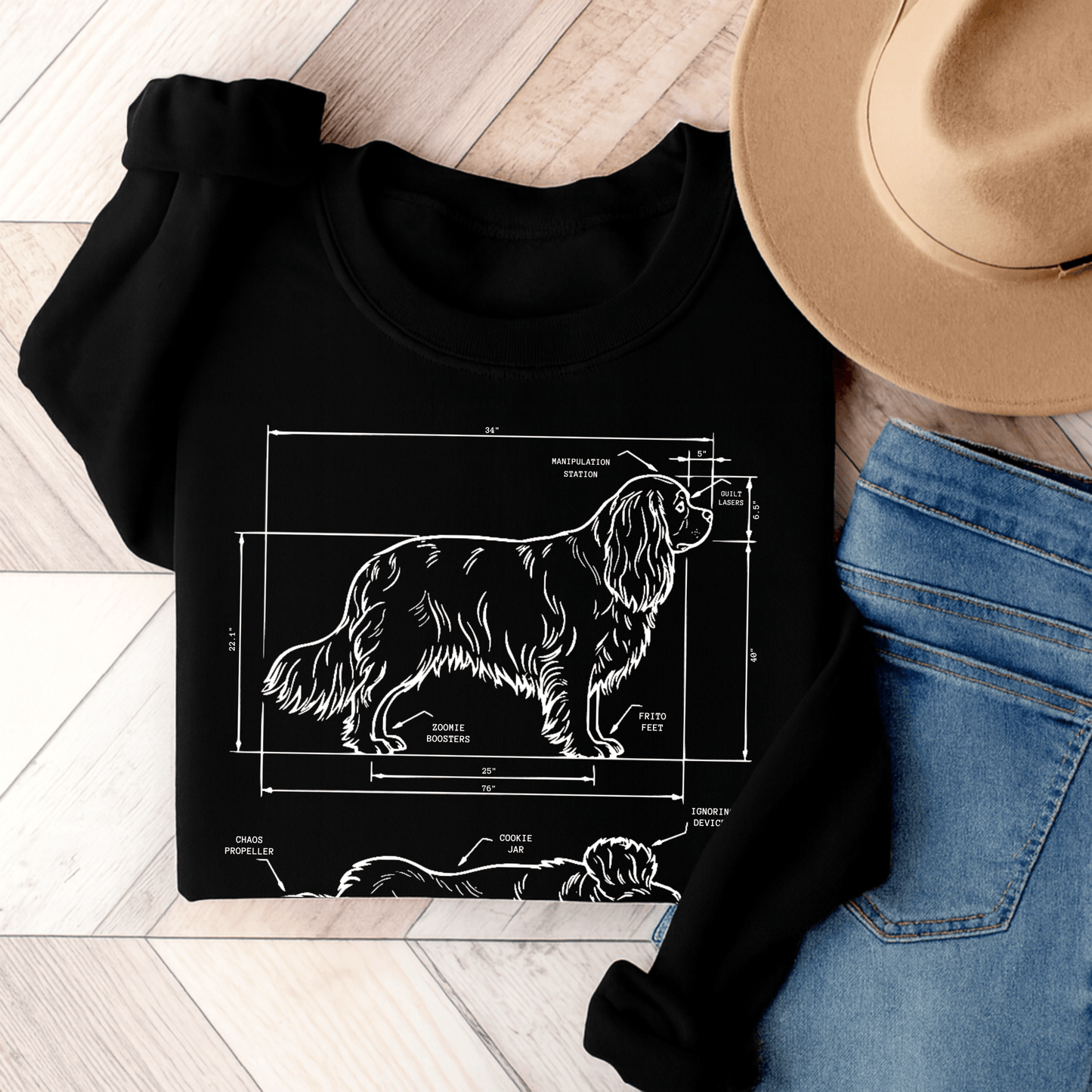 Cavalier King Charles Funny Blueprint Sweatshirt Black