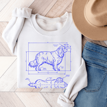 Cavalier King Charles Funny Blueprint Sweatshirt White