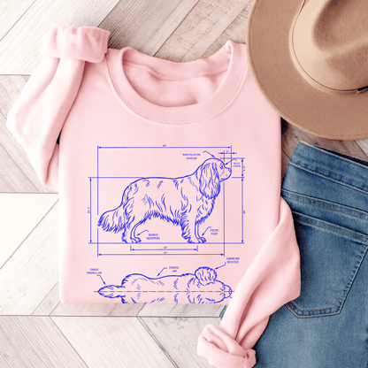 Cavalier King Charles Funny Blueprint Sweatshirt Light Pink