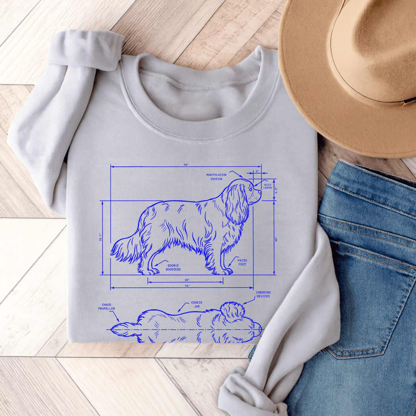 Cavalier King Charles Funny Blueprint Sweatshirt Ash