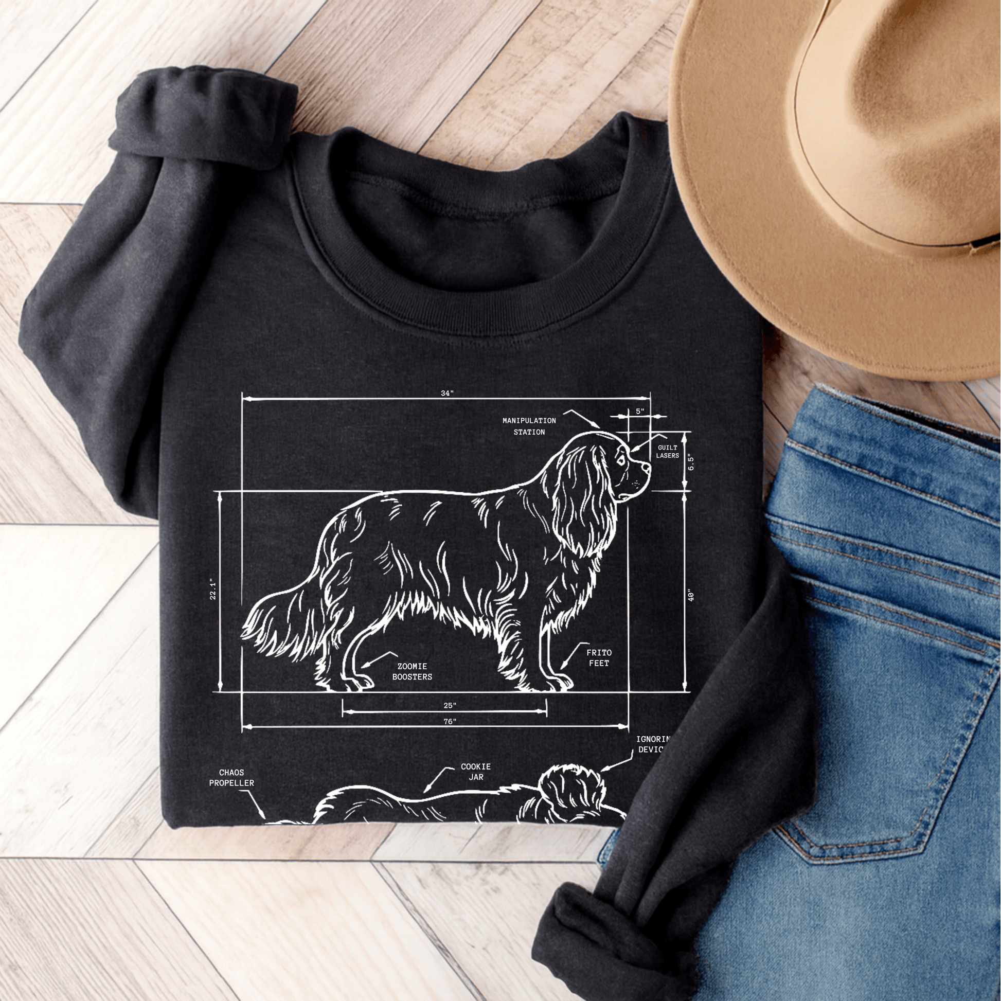 Cavalier King Charles Funny Blueprint Sweatshirt Dark Heather