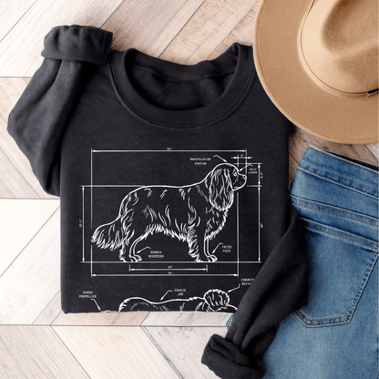 Cavalier King Charles Funny Blueprint Sweatshirt Dark Heather