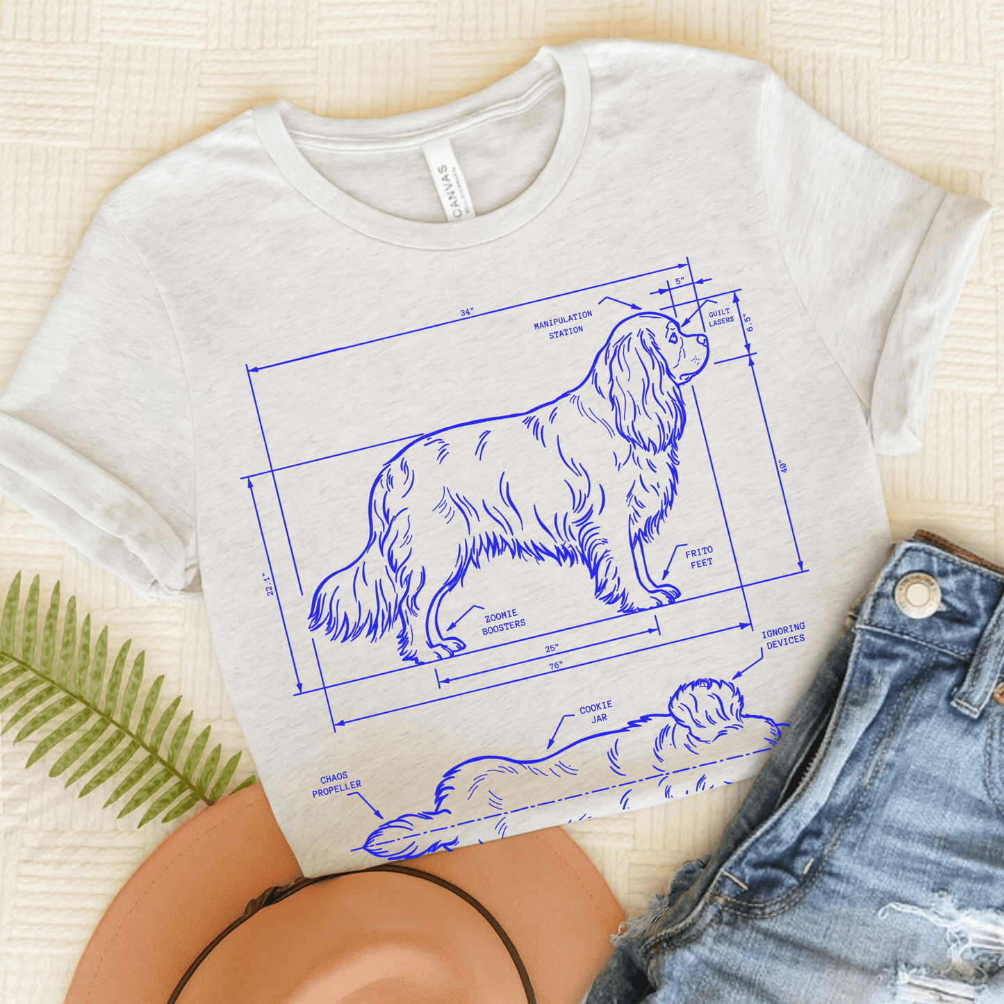 Cavalier King Charles Blueprint Unisex Tshirt Ash