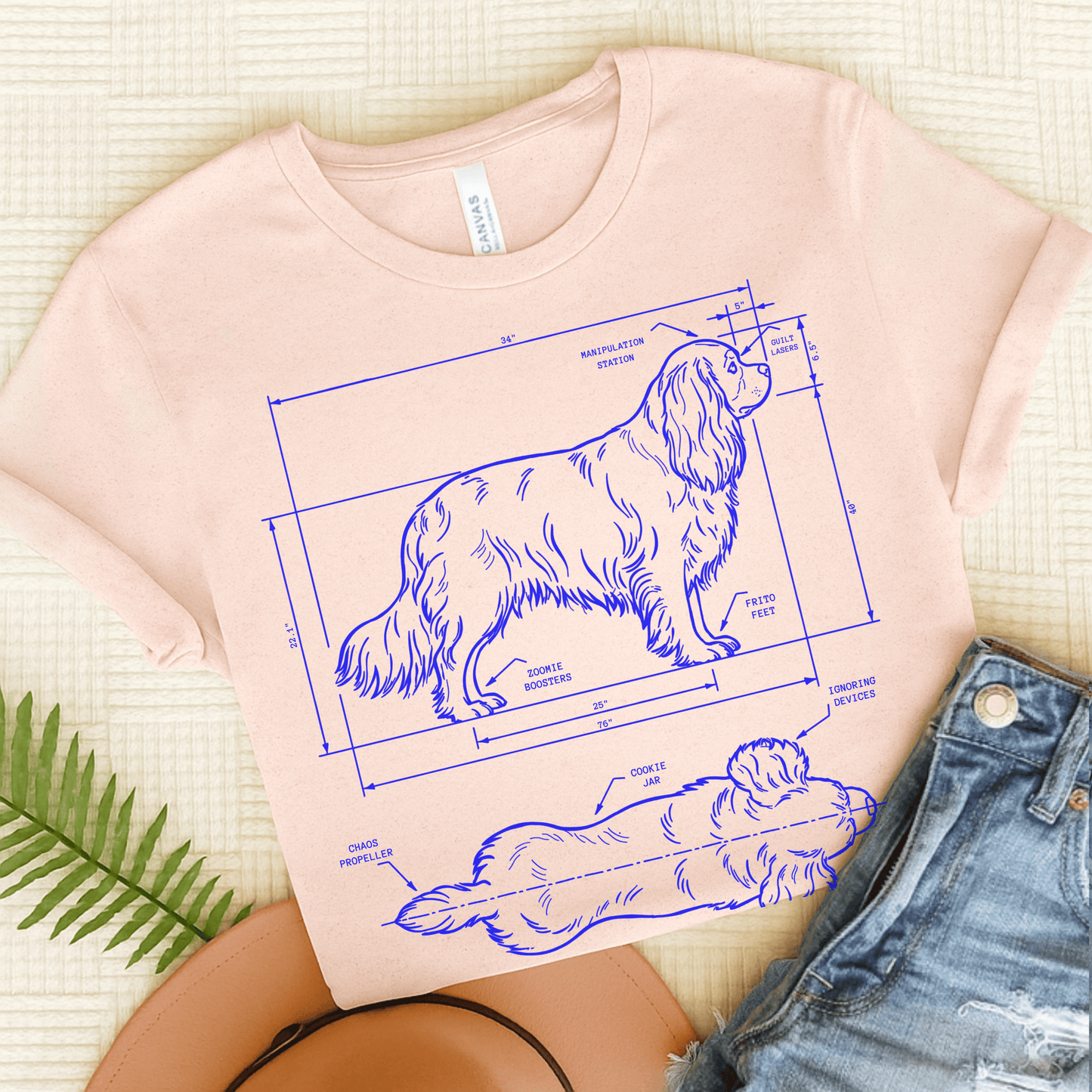 Cavalier King Charles Blueprint Unisex Tshirt Soft Pink