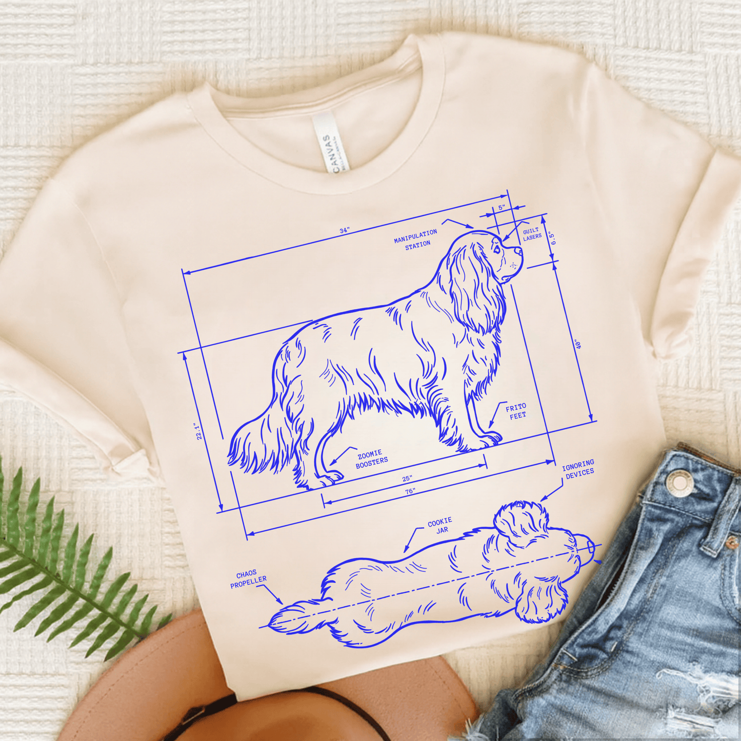 Cavalier King Charles Blueprint Unisex Tshirt Natural
