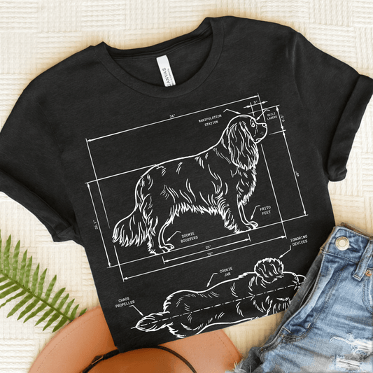Cavalier King Charles Blueprint Unisex Tshirt Dark Grey Heather