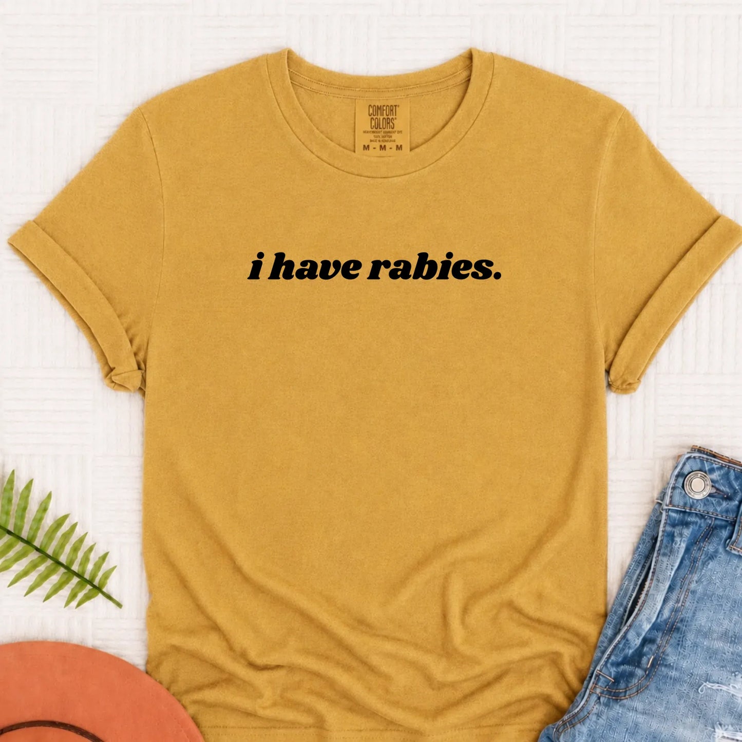 T-Shirt Mustard / S Cavalier King Charles Funny I Have Rabies Unisex Tshirt