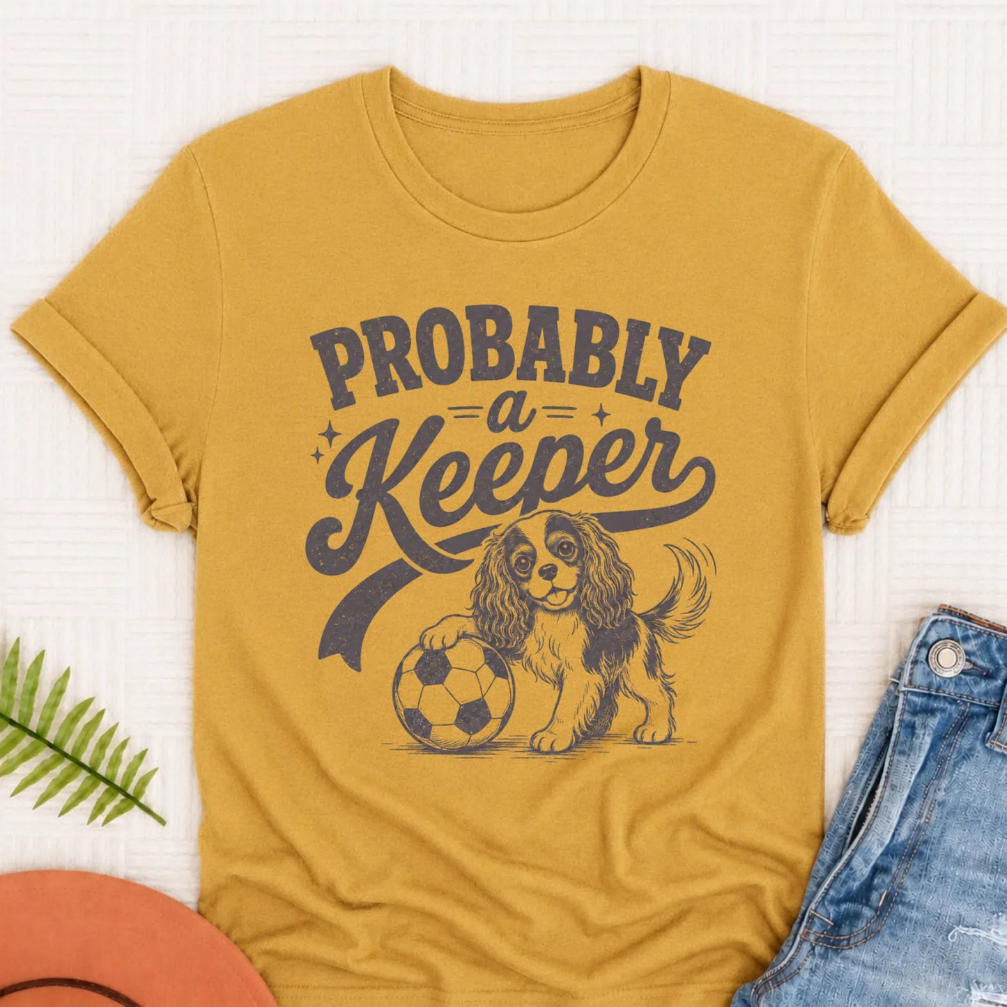 Cavalier King Charles Funny Soccer Keeper Unisex T-Shirt Mustard