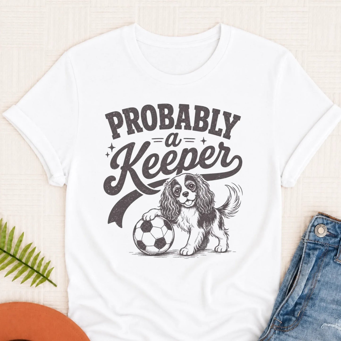 Cavalier King Charles Funny Soccer Keeper Unisex T-Shirt White