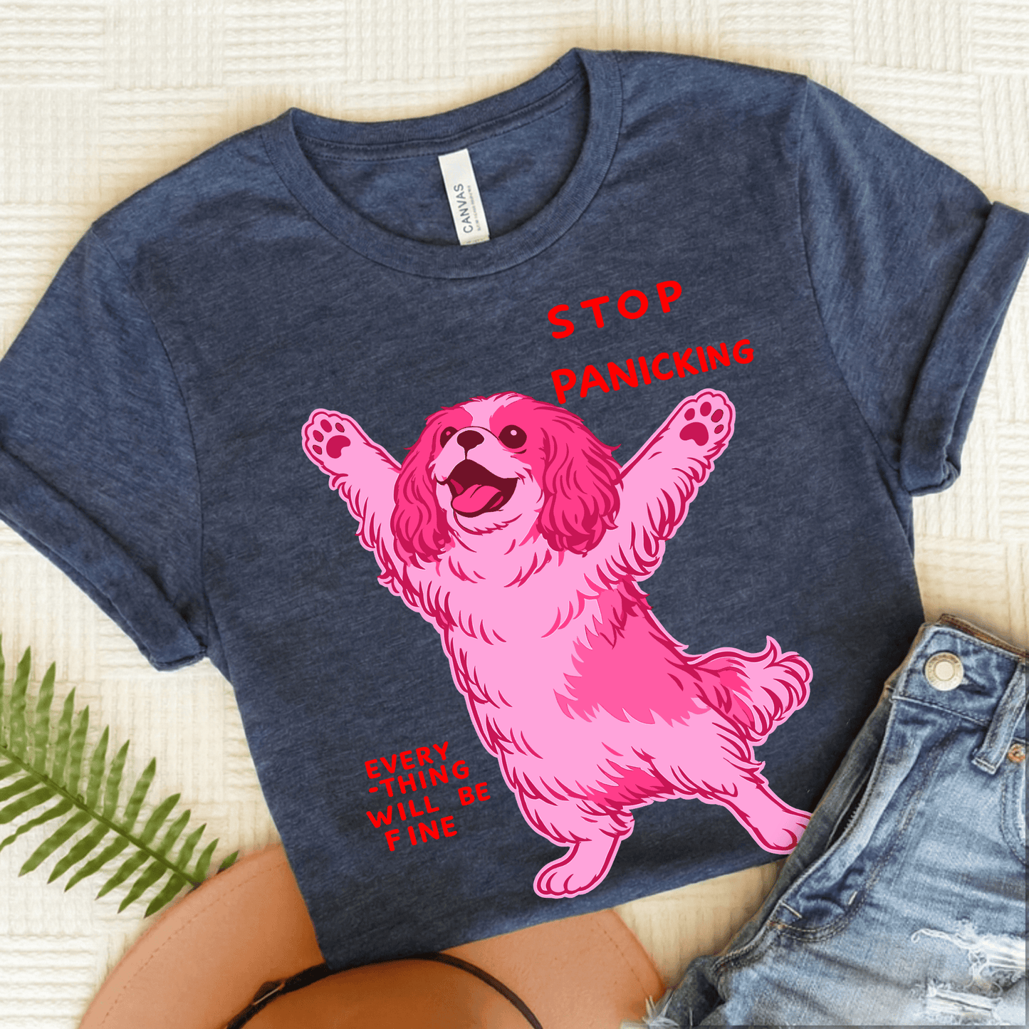Cavalier Stop Panicking Unisex TShirt Heather Navy