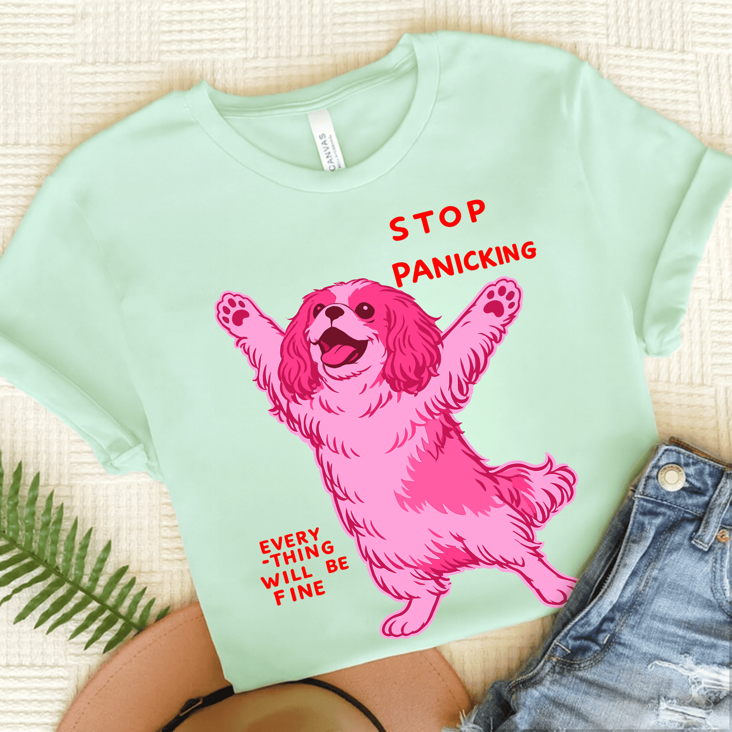 Cavalier Stop Panicking Unisex TShirt Heather Mint