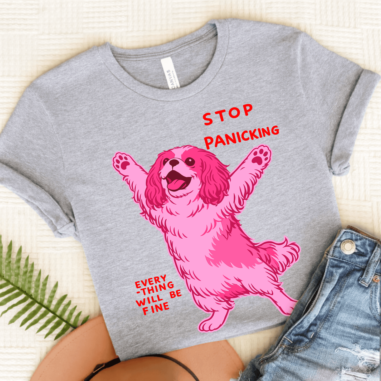 Cavalier Stop Panicking Unisex TShirt Athletic Heather