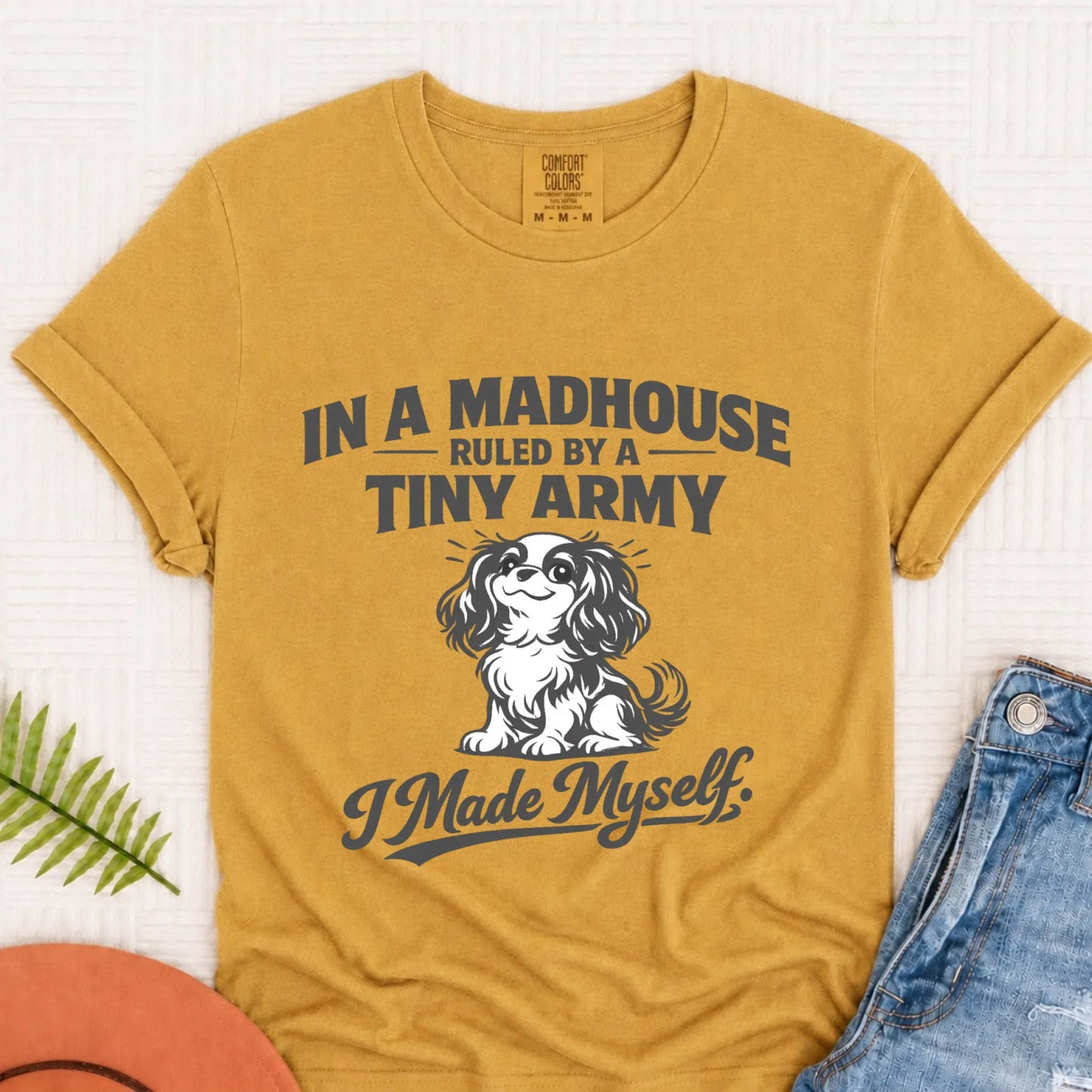 Cavalier King Charles Funny Tiny Army Unisex TShirt Mustard