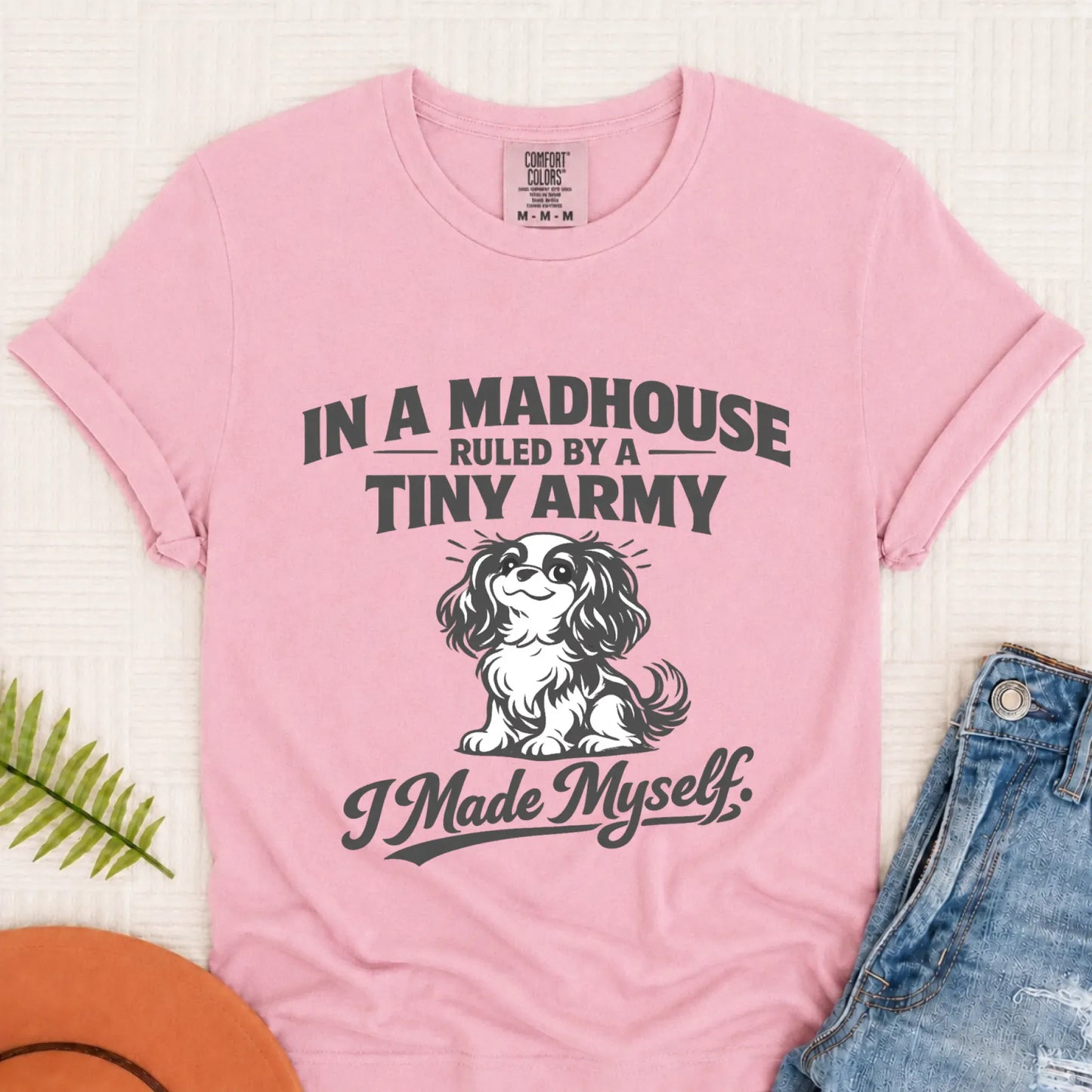 Cavalier King Charles Funny Tiny Army Unisex TShirt Blossom
