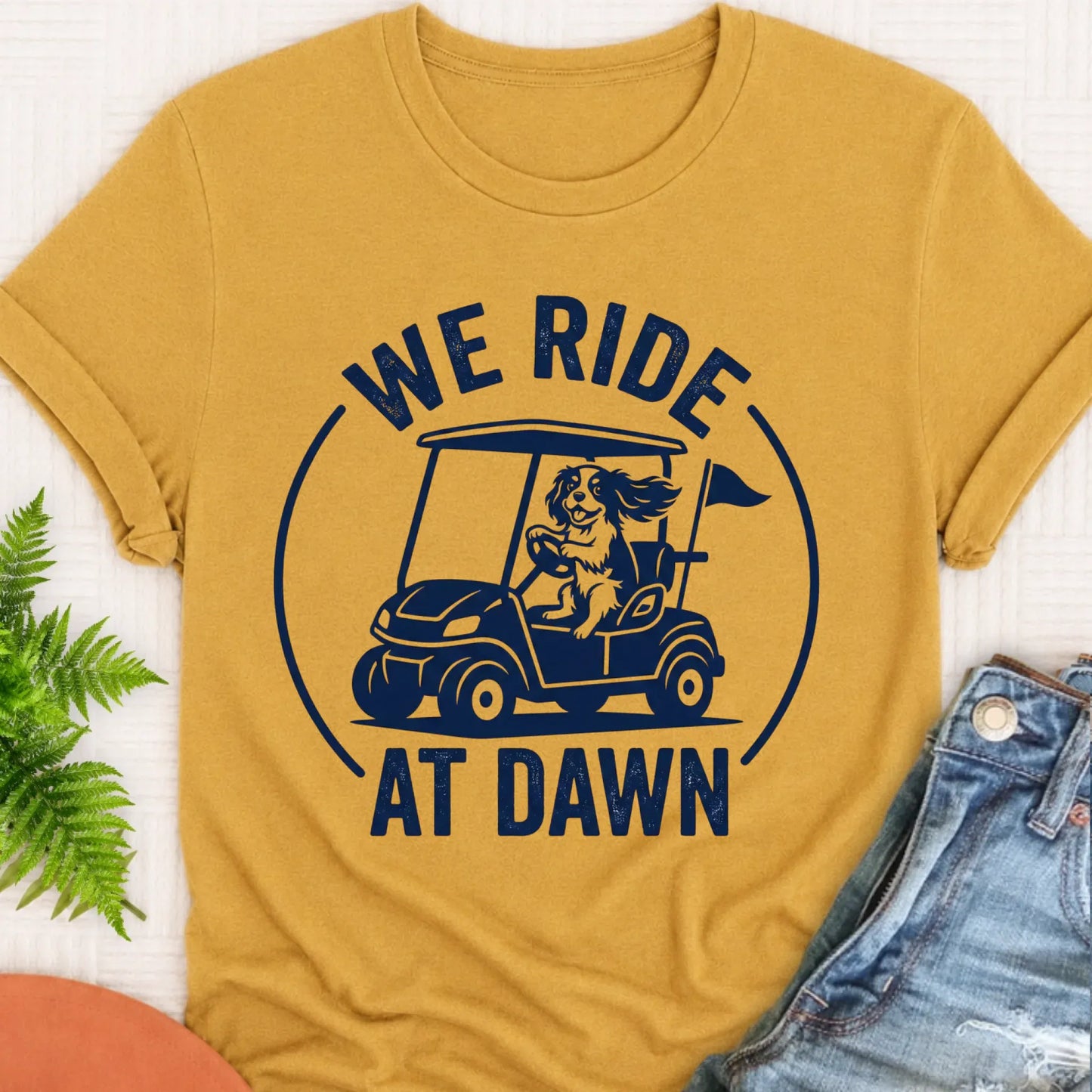 Cavalier King Charles Golf Cart Unisex TShirt Mustard