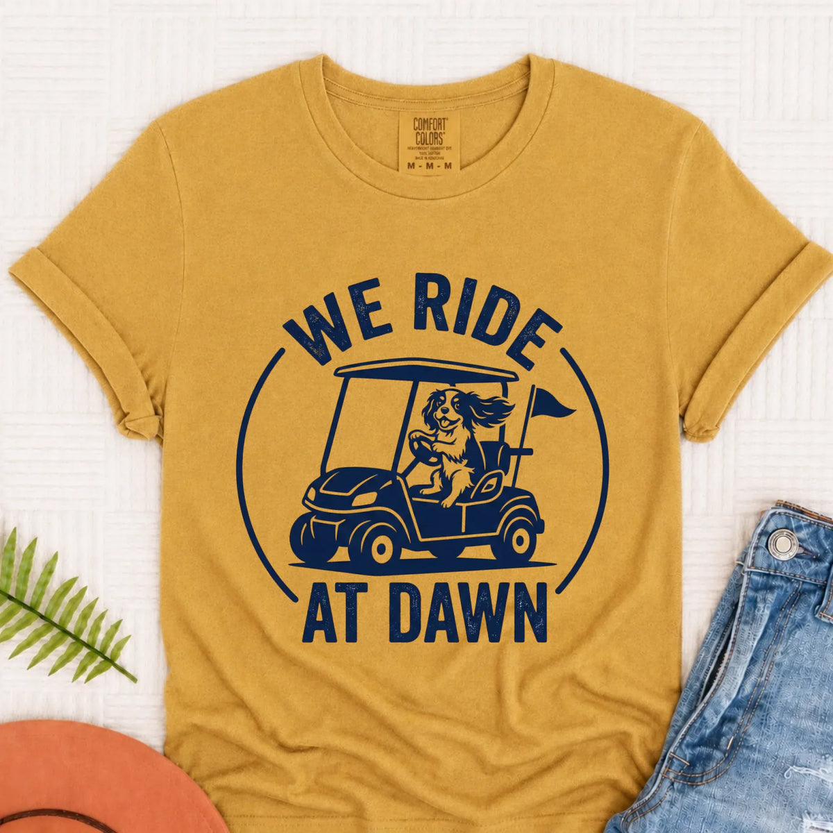 Cavalier King Charles Golf Cart Unisex TShirt Mustard