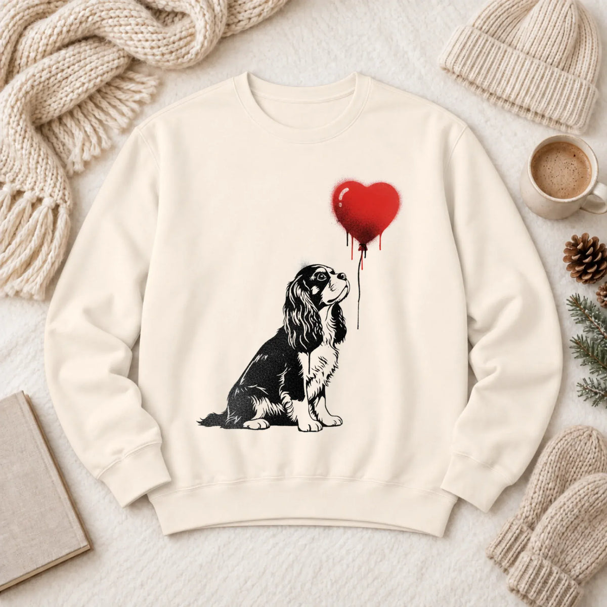 Cavalier King Charles Graffiti Heart Unisex Sweatshirt Ivory