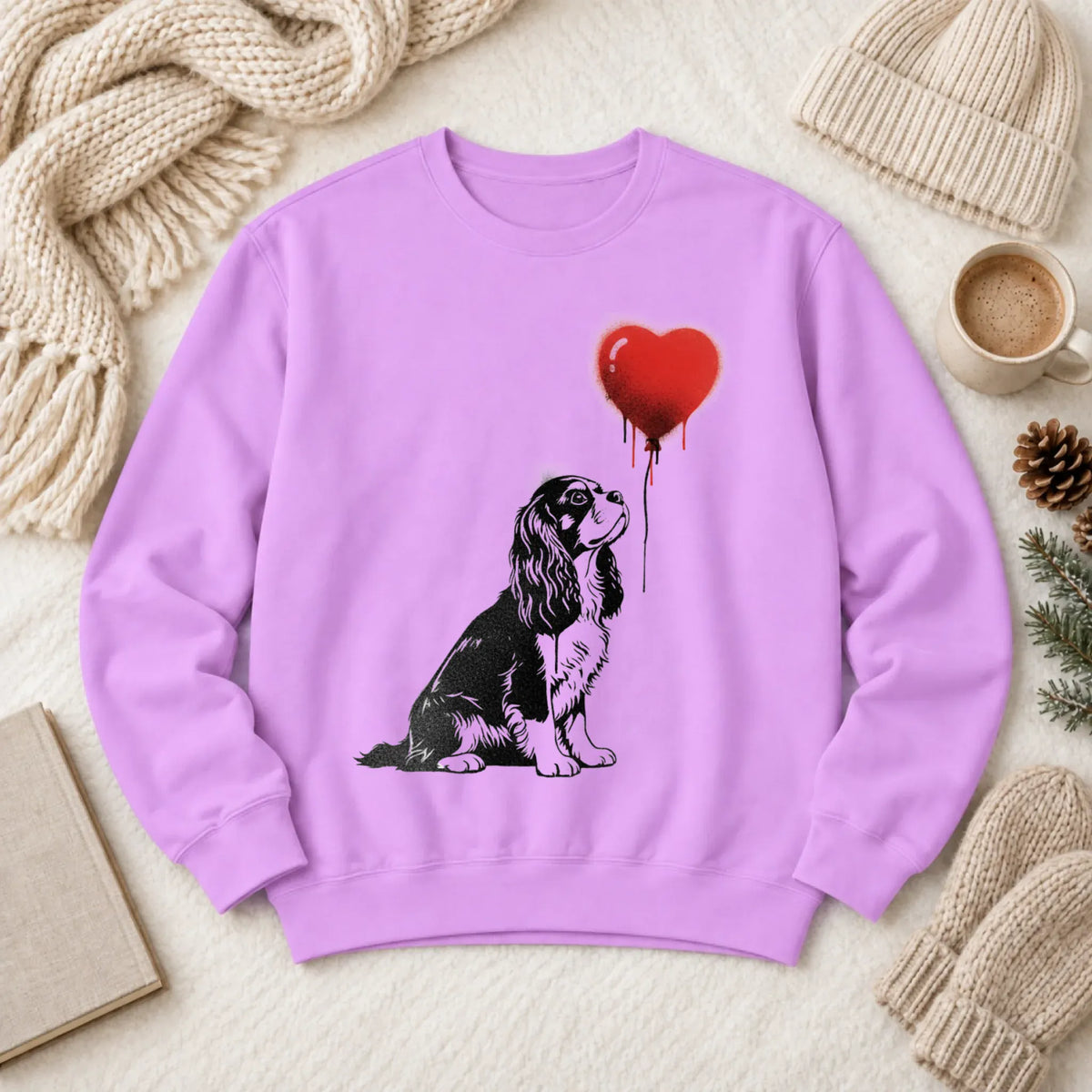 Cavalier King Charles Graffiti Heart Unisex Sweatshirt Neon Violet